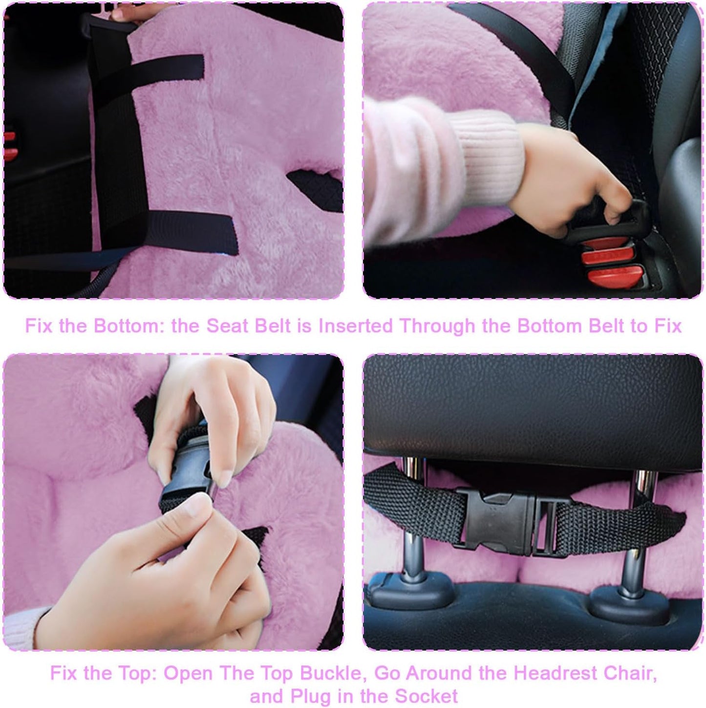 Travel Pillow, Travel Pillow for Kids, Sleeper Hold Pillow Travel, Removable U-Shaped Pillow for Adults and Children to Support Head and Body in The Back Seat of Long Car Trips(Pink Purple)