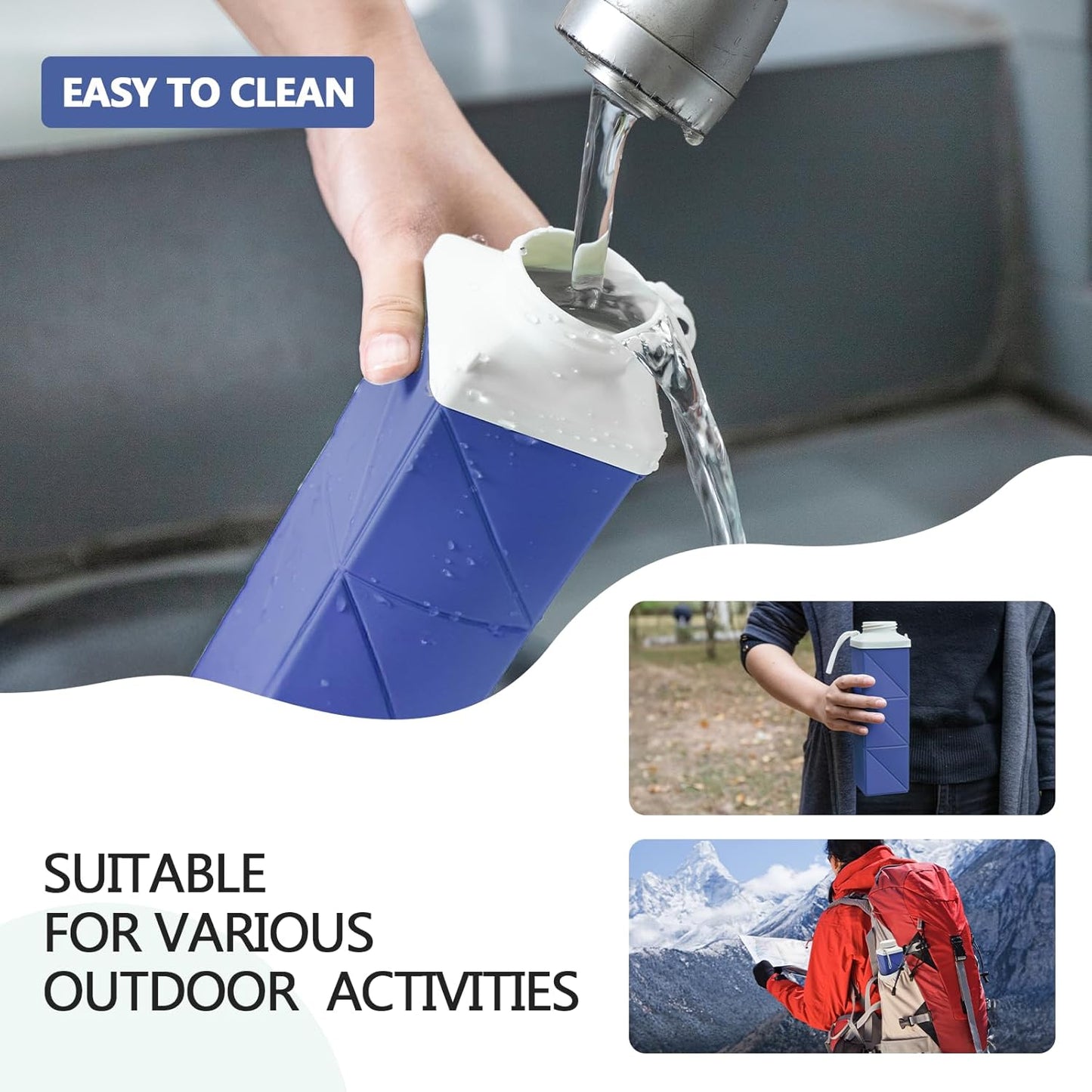 24oz Collapsible Water Bottles,Foodgrade BPA Free Reusable Foldable Water Bottle Lightweight LeakProof for Travel Hiking Camping Cycling Gym Sports,Collapses Folding Water Bottle,Dark Blue