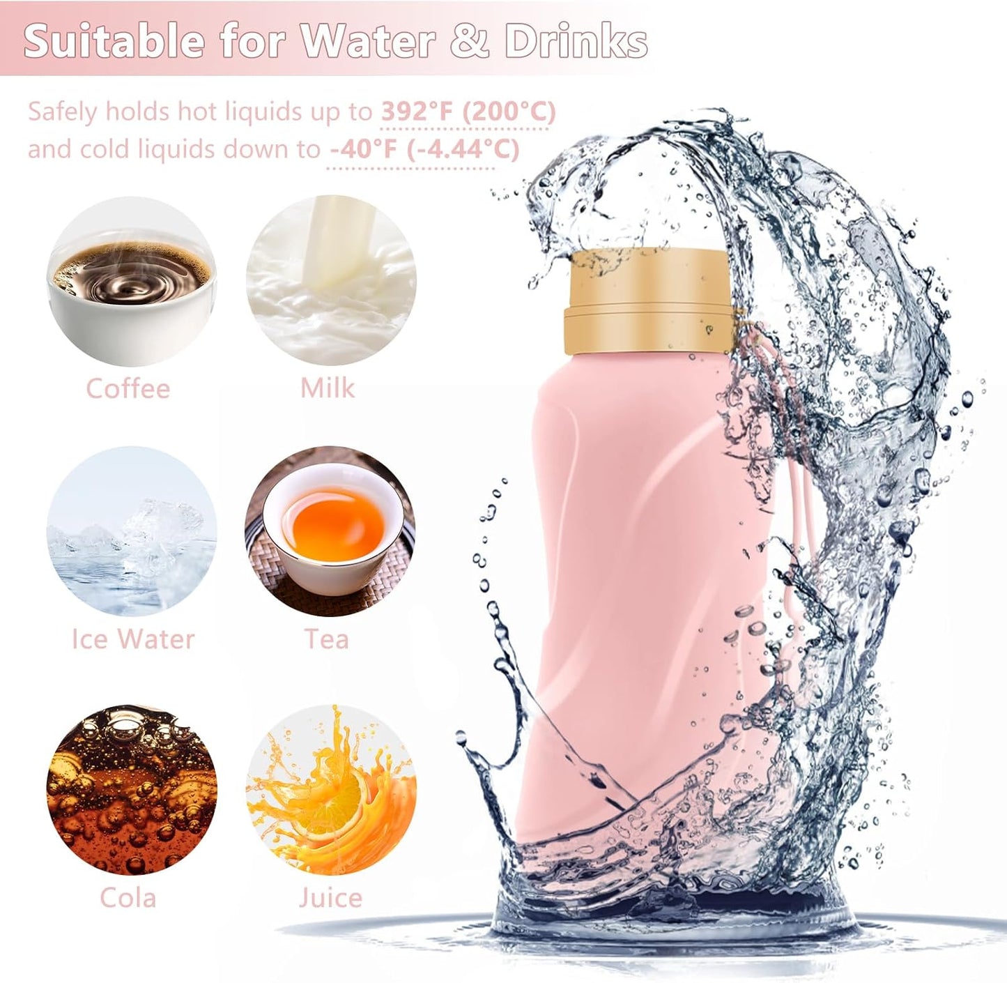 Collapsible Water Bottles 2 Pack,Leak Proof,Reuseable BPA Free Silicone Foldable Water Bottles,Durable Lightweight for Travel Gym Camping Hiking,Compact Size Portable Sports Water Bottle (Pink&Blue)