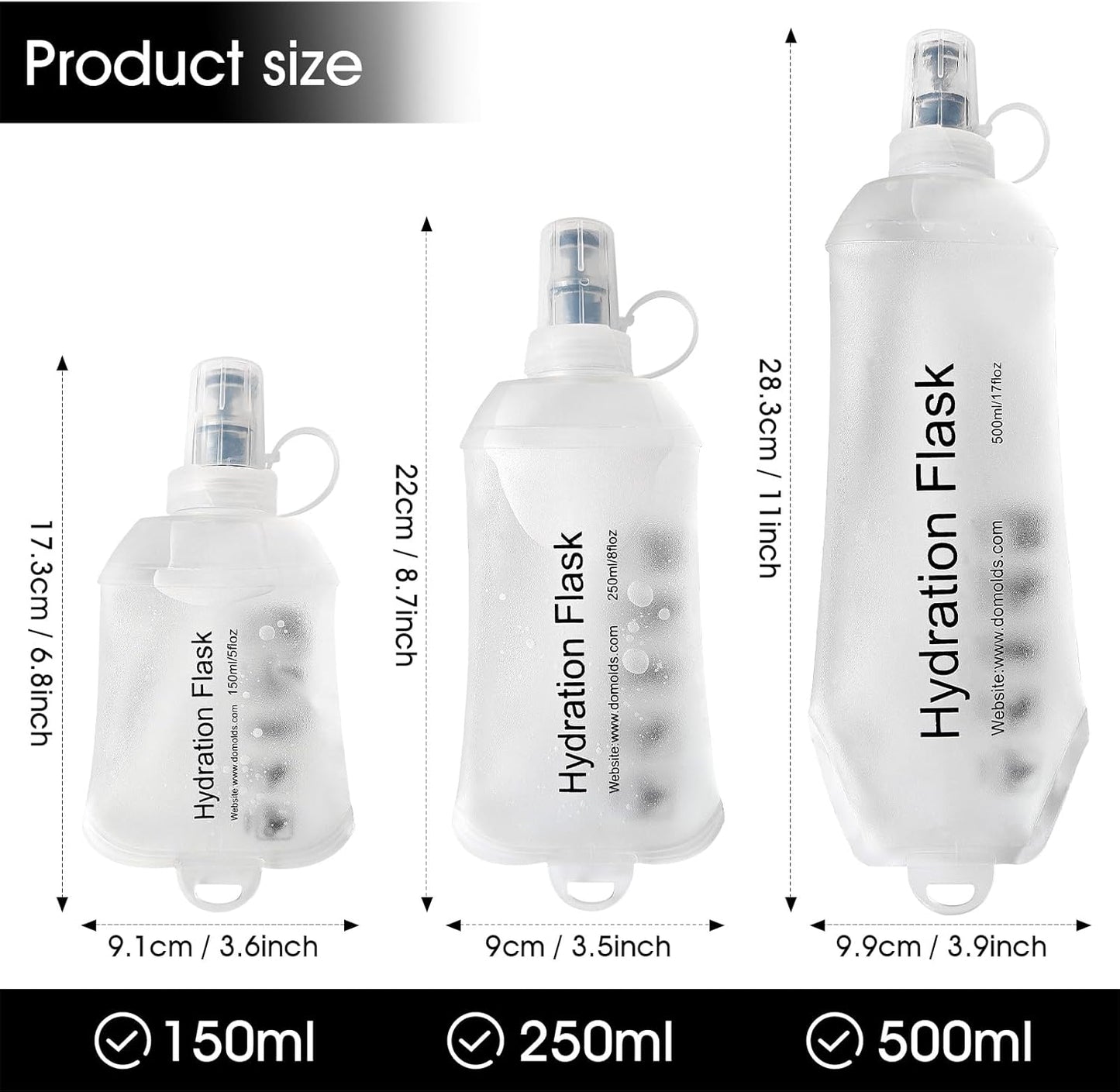 GYGYL Soft Flask, TPU Collapsible Soft Water Bottle for Hydration Pack, Running Vest, Leak-Proof Folding Water Bottle for Hiking Cycling Climbing Jogging-500ml White, 2pcs