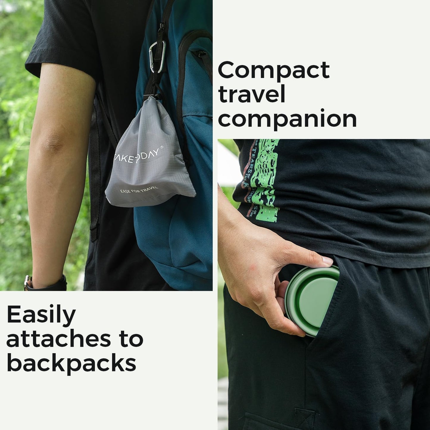TakeToday 2PCS Collapsible Travel Cup - Silicone Foldable Water Cup, BPA-Free with Lid & Waterproof Bag - Drinking Cup Set for Camping, Outdoors & International Travel（8 Oz, Navy & Green）