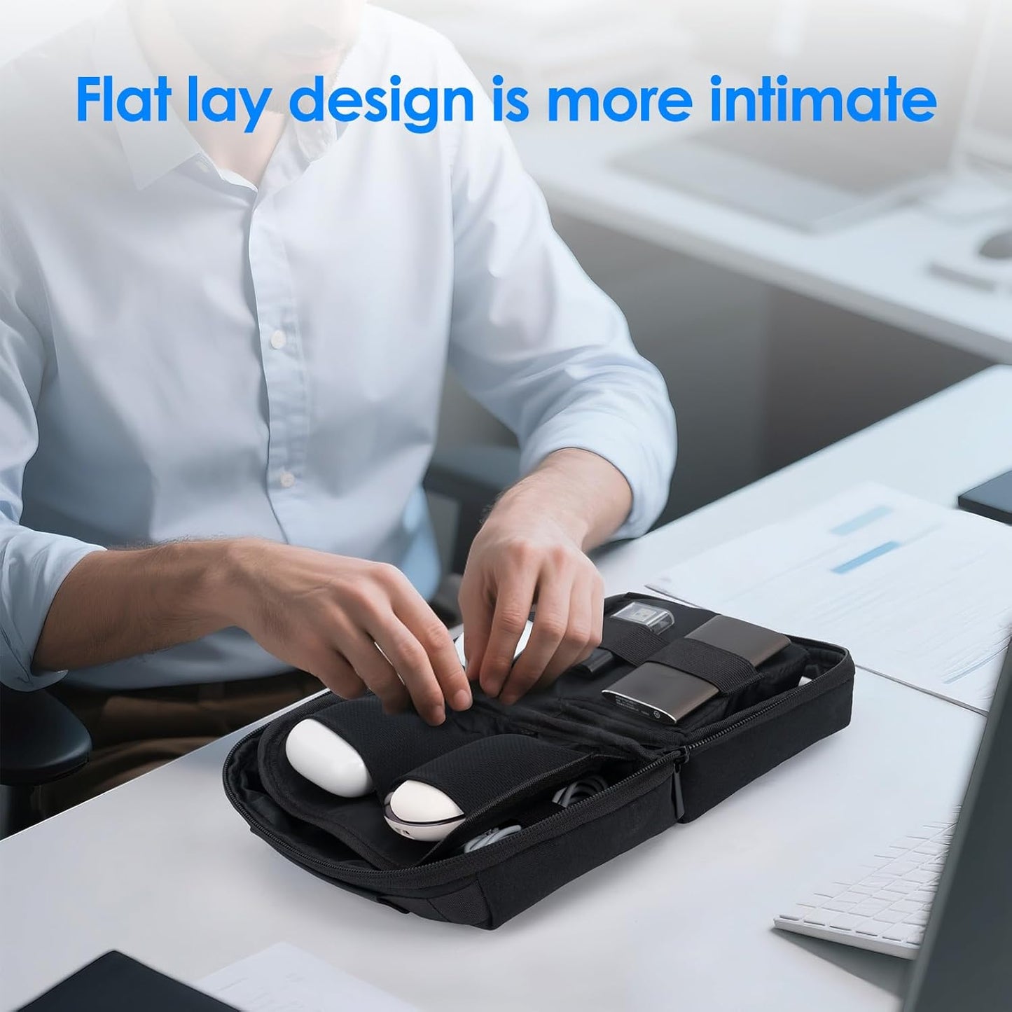 LENTION Electronics Organizer, Tech Organizer Travel Case, Tech Pouch, Cable Bag with ECO-Friendly Fabrics (GRS Certified) Cord organizer Travel Essentials Bag for AirPods, Cords, Charger (M378 Black)