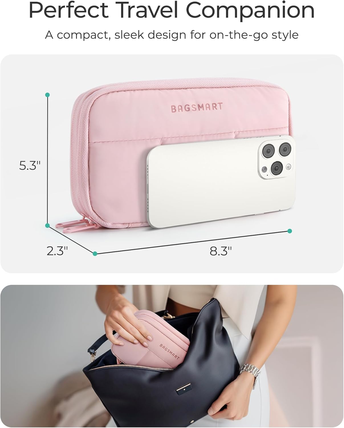 BAGSMART Electronics Organizer Travel Case, Cord Storage for Chargers Cables Phones, Compact Tech Accessories Pouch, Black