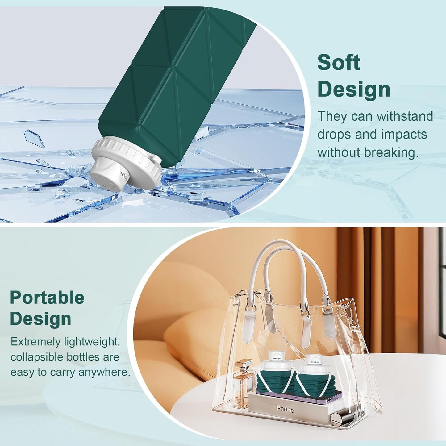 Portable Collapsible Water Bottles,BPA Free Food-Grade Silicone Reusable water Bottle For Outdoor Travel Hiking Sports,Compact,Lightweight Easy To Carry,Leakproof Water Bottles,Dark Green