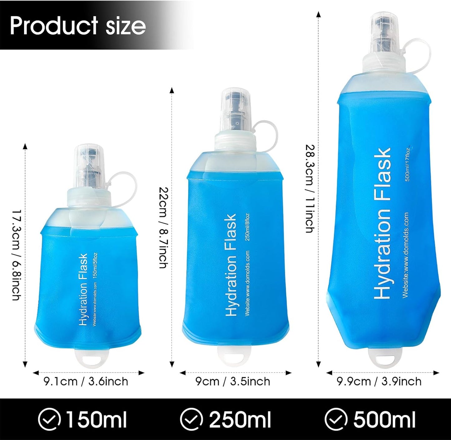 GYGYL Soft Flask, TPU Collapsible Soft Water Bottle for Hydration Pack, Running Vest, Leak-Proof Folding Water Bottle for Hiking Cycling Climbing Jogging-500ml Blue