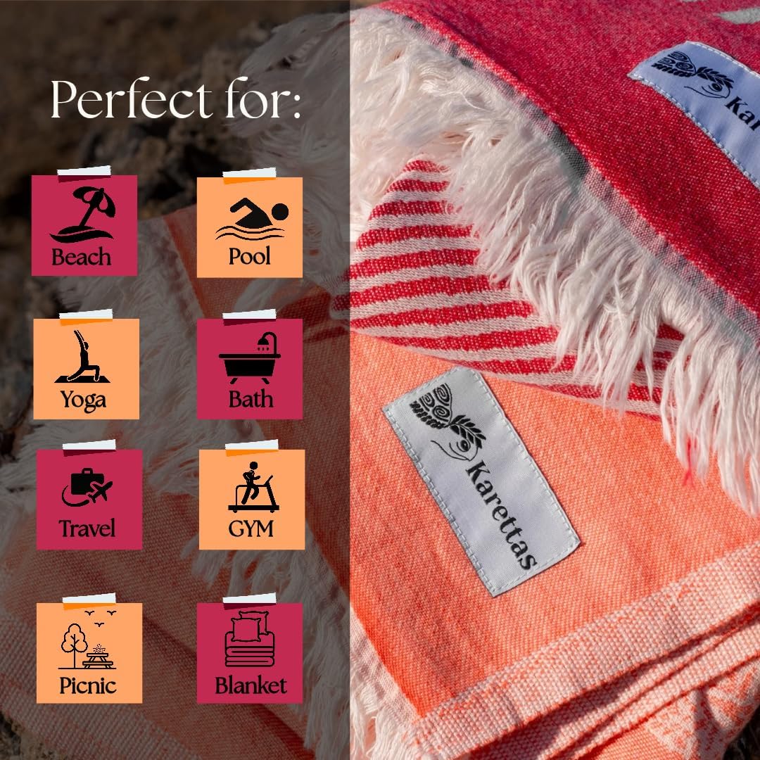 Turkish Beach Towel - 100% Organic Cotton - Soft, Quick-Dry, Sand Proof, Prewashed - Lightweight & Oversized for Beach, Pool, Yoga, Bath, Travel, Gym, Throw - Amethyst (Purple)