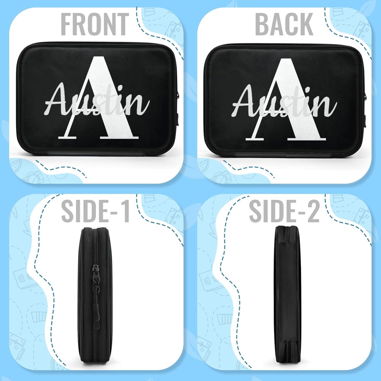 Custom Electronic Organizer Travel Case with Name Small Cable Storage Bag, Personalized Gifts Travel Essentials for Phone Cords Charger Accessories, Black