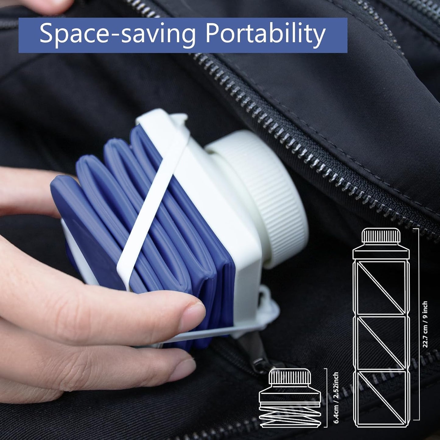 24oz Collapsible Water Bottles,Foodgrade BPA Free Reusable Foldable Water Bottle Lightweight LeakProof for Travel Hiking Camping Cycling Gym Sports,Collapses Folding Water Bottle,Dark Blue