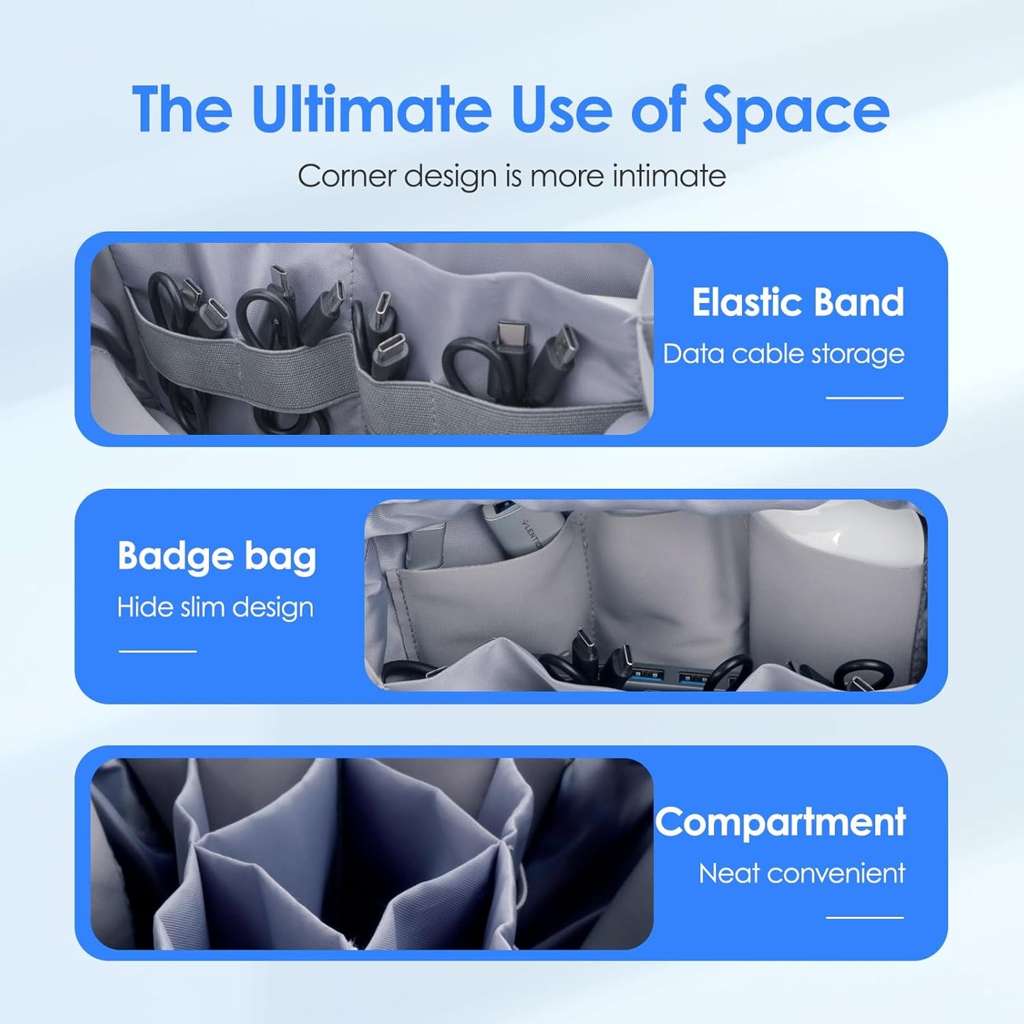 LENTION Electronics Organizer Bag Cable Tech Pouch for Electronic Accessories, Cable Organizer, Scratch-Resistant, Shock Proof, Padded Bag for AirPods, Charger Power Bank, Phone, Cord