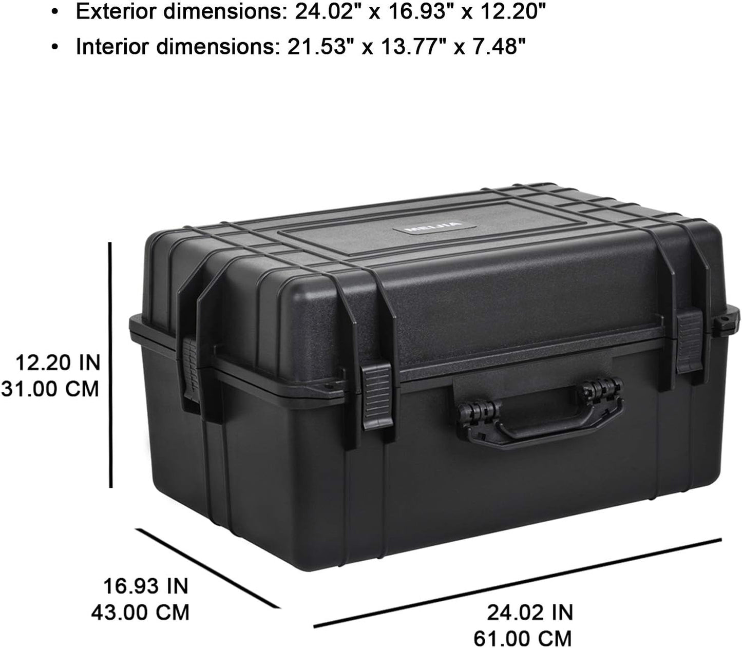 MEIJIA All Weather Waterproof Hard Camera Case,Hard Case with Customizable Fit Foam,Fit Use of Drones,Camera,Equipments,Pistols,Elegant Black (Black, 24.01"x16.92"X12.2")