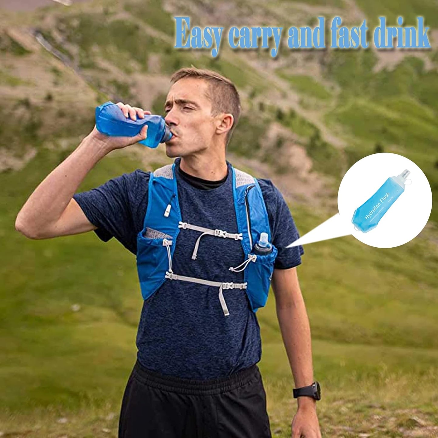AXEN Soft Flask TPU Foldable Running Hydration Flask, Soft Collapsible Water Bottle for Hydration Pack Cycling Marathon Running Hiking