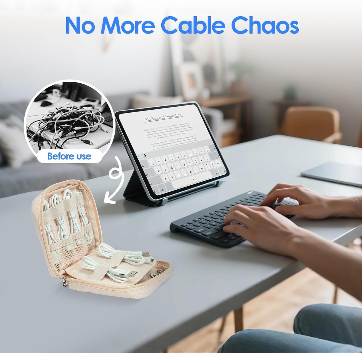 LENTION Cable Organizer Bag, Electronics Accessories Organizer, Waterproof Cable Bag for Power Bank, Chargers, USB Cables, SD Cards, Earphones (apricot)