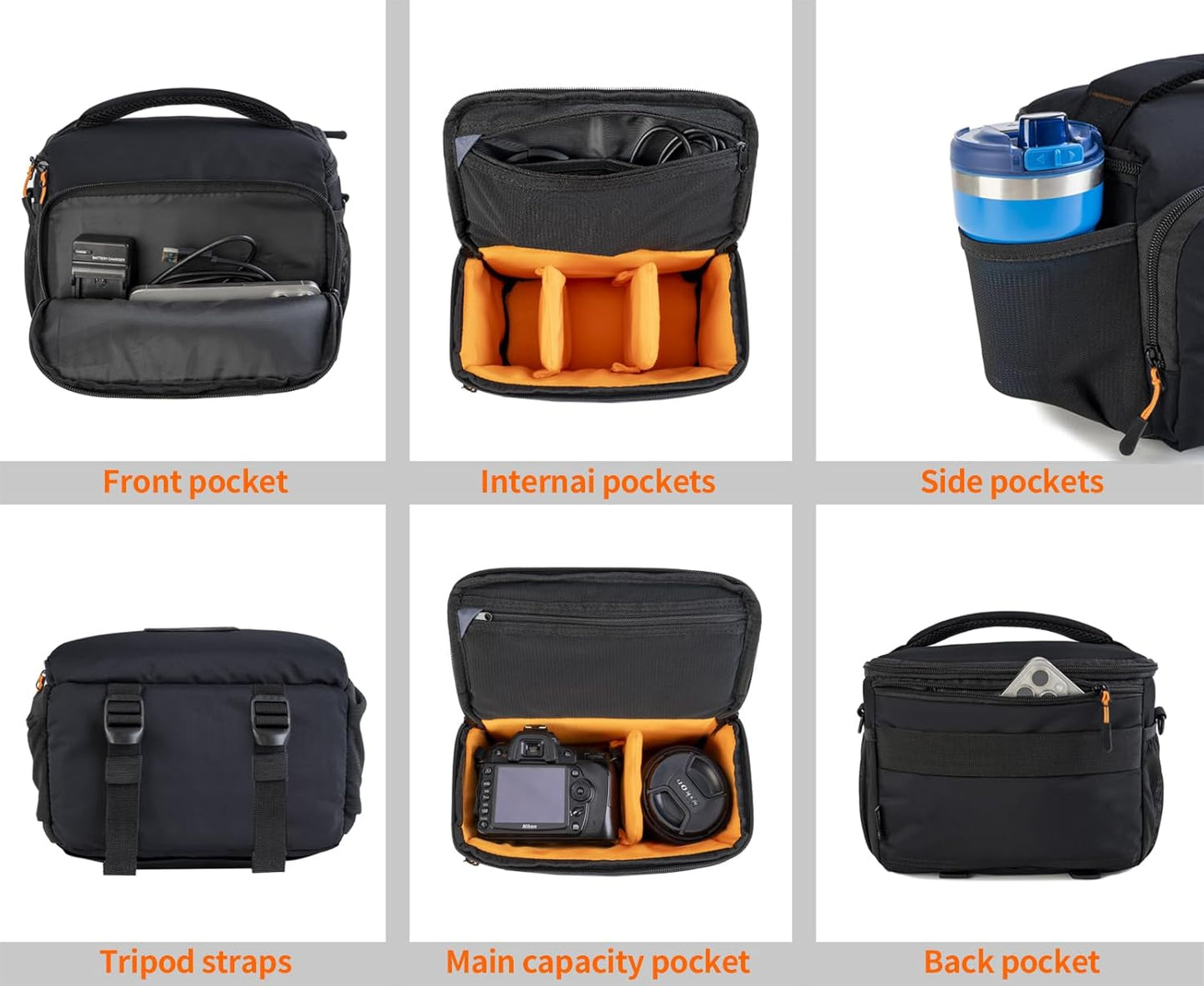 Camera Lens Bags & Cases, Camera Bag Protective Covers Photography Shoulder Bag Compatible for Nikon, Canon, Sony DSL/SLR/Mirrorless Equipment Travel Waterproof (Black)