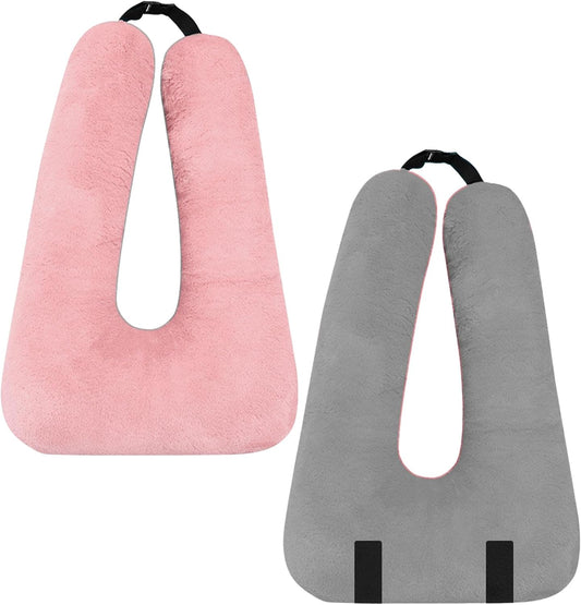 Travel Pillow, Travel Pillow for Kids, Sleeper Hold Pillow Travel, Removable U-Shaped Pillow for Adults and Children to Support Head and Body in The Back Seat of Long Car Trips (Pink and Gray)