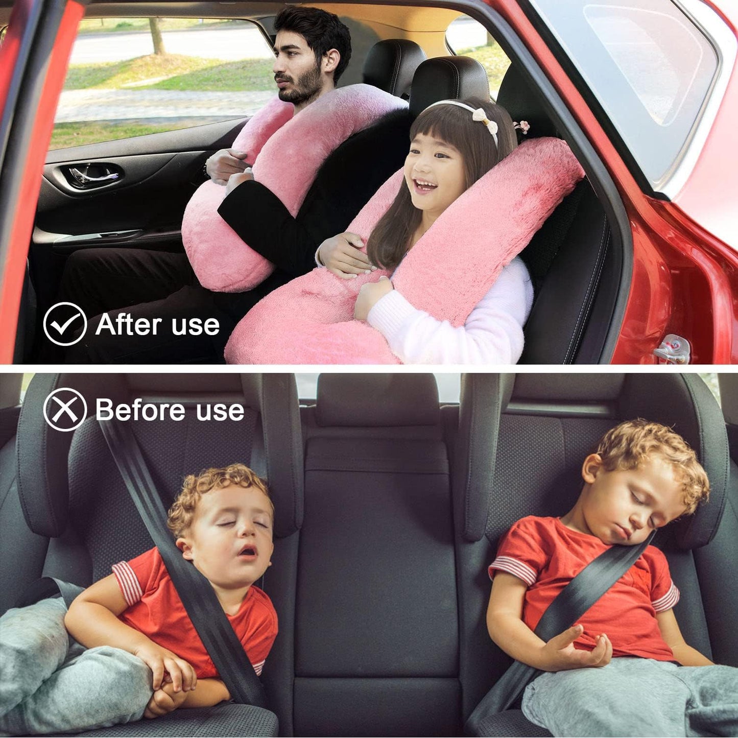 Car Pillow for Kids – Comfort Travel Pillow for Car – Soft Cotton Support Cushion for Children and Adults on Long Trips (Pink)