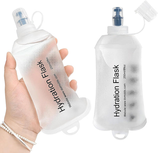 GYGYL Soft Flask, TPU Collapsible Soft Water Bottle for Hydration Pack, Running Vest, Leak-Proof Folding Water Bottle for Hiking Cycling Climbing Jogging-250ml White, 2pcs