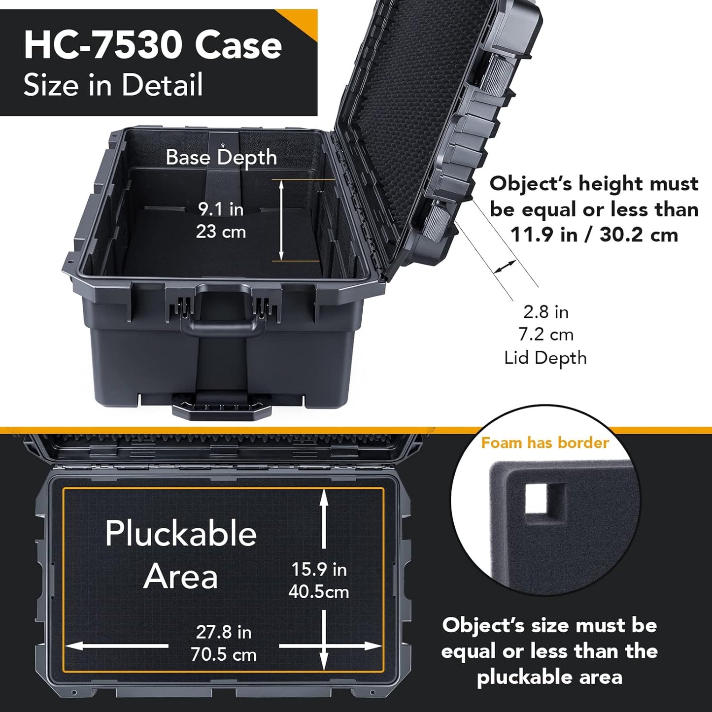 Lykus HC-7530 Large Waterproof Hard Case with Wheels and Customizable Foam, Interior Size 29.5x17.7x11.8 inch, Suitable for cameras, lenses, electronic equipment and more