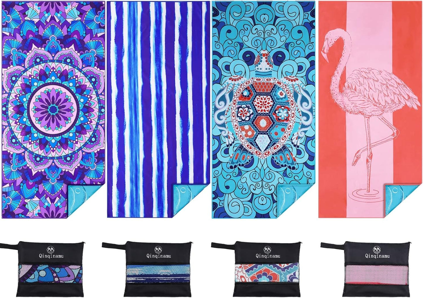 4 Pack Microfiber Oversized Lightweight Beach Towel 71"x32" Extra Thin Large Sand Free Towels Travel Swim Pool Yoga Gym for Adults Women Men Beach Essentials Accessories Vacation Gift