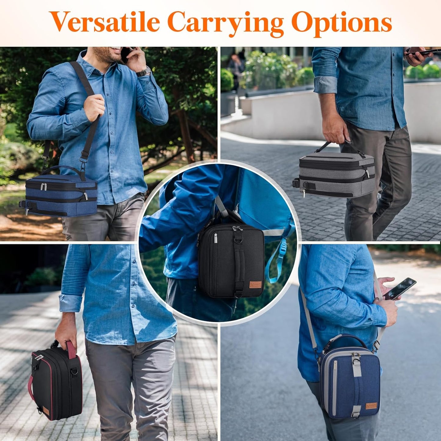 Lifewit Insulated Lunch Box for Men, Expandable Cooler Bag, Freezable Lunch Bag for Women with 2 Ice Packs and Shoulder Straps for Work Travel College, 8.2L Gray