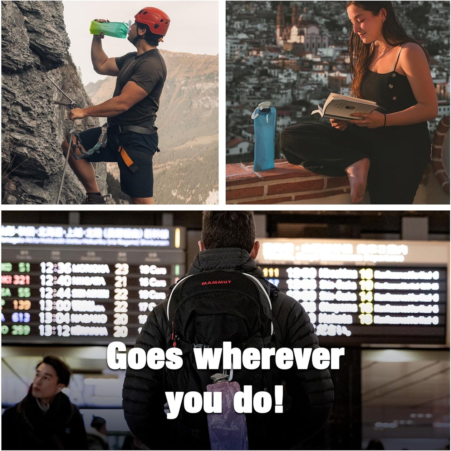 Vapur Collapsible Water Bottle With Carabiner, Compact Bottle Folds Flat For Hydration On The Go, Ideal for Traveling, Hiking or Camping, 16 Ounce, Mojave, Pack of 1