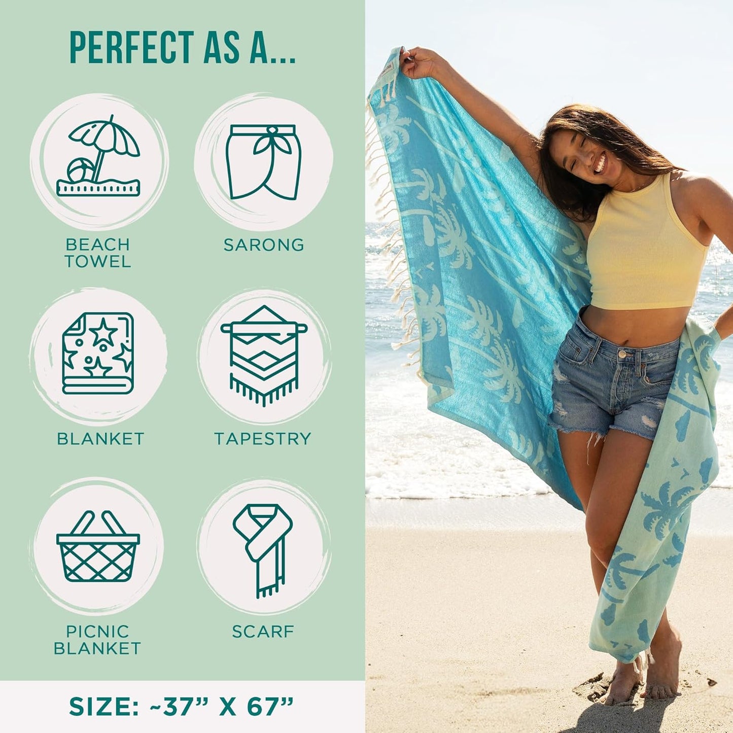 Sand Cloud Turkish Beach Towel - 100% Organic Cotton Turkish Bath Towels - Ultra Soft, Sand Free & Quick Dry Towel for Beach, Pool, or Picnic Blanket - As Seen on Shark Tank – Goa
