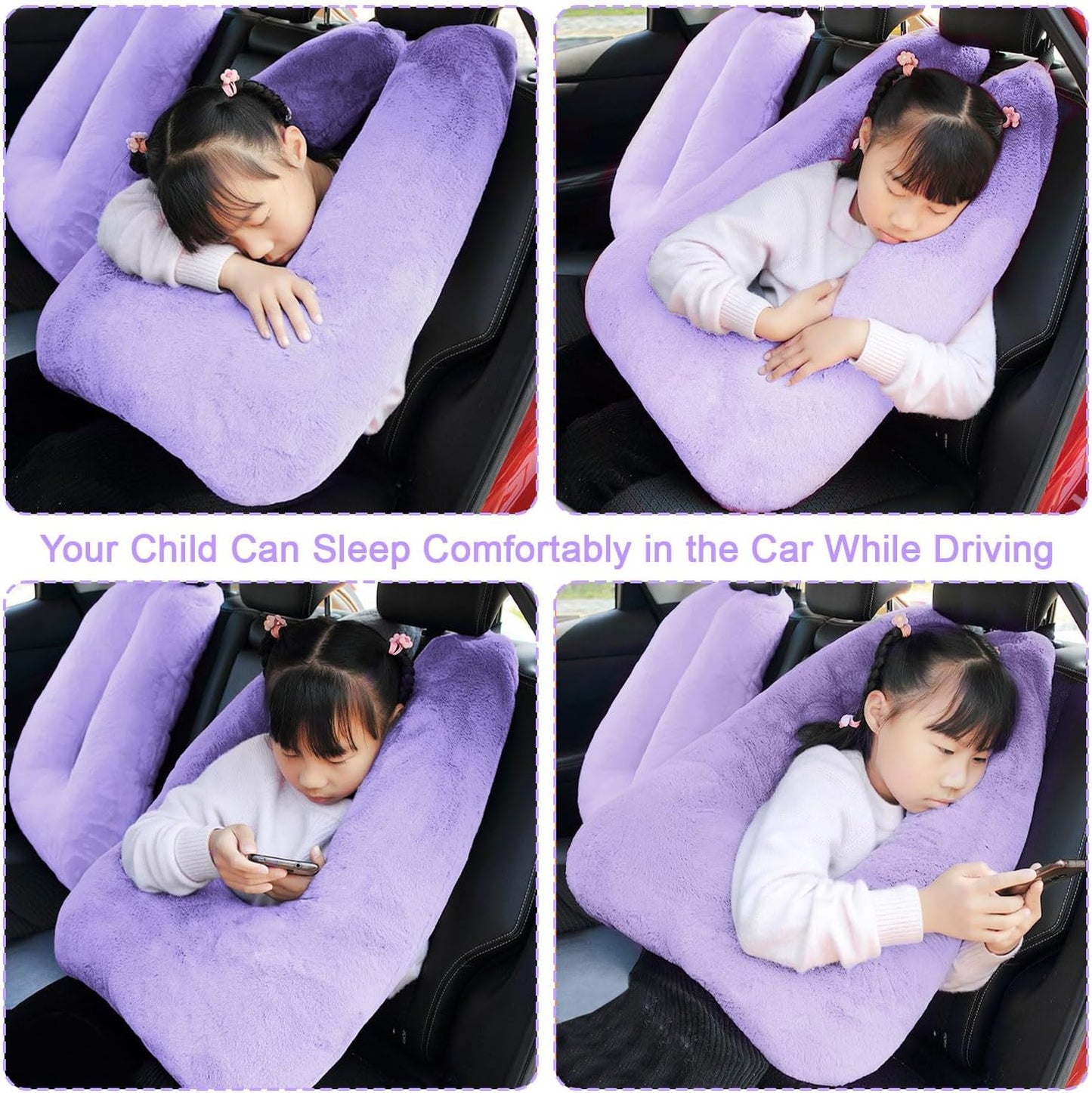 Travel Pillow, Travel Pillow for Kids, Sleeper Hold Pillow Travel, Removable U-Shaped Pillow for Adults and Children to Support Head and Body in The Back Seat of Long Car Trips (Lightpurple)