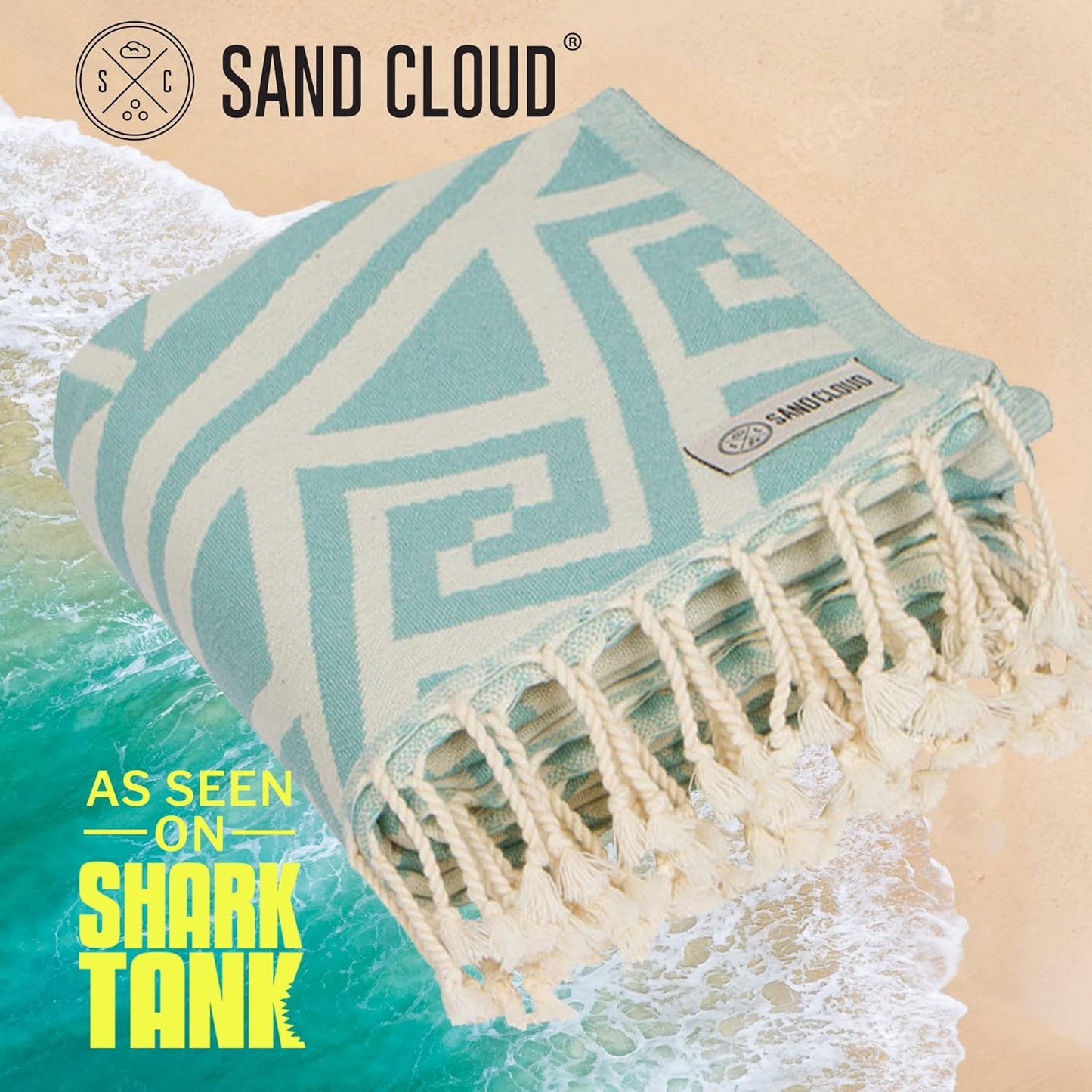 Sand Cloud Turkish Beach Towel - Sand Free - 100% Organic Turkish Cotton Yarn - Quick Dry Towel for Beach, Picnic Blanket or Throw - As Seen on Shark Tank - Mandala (Mint)