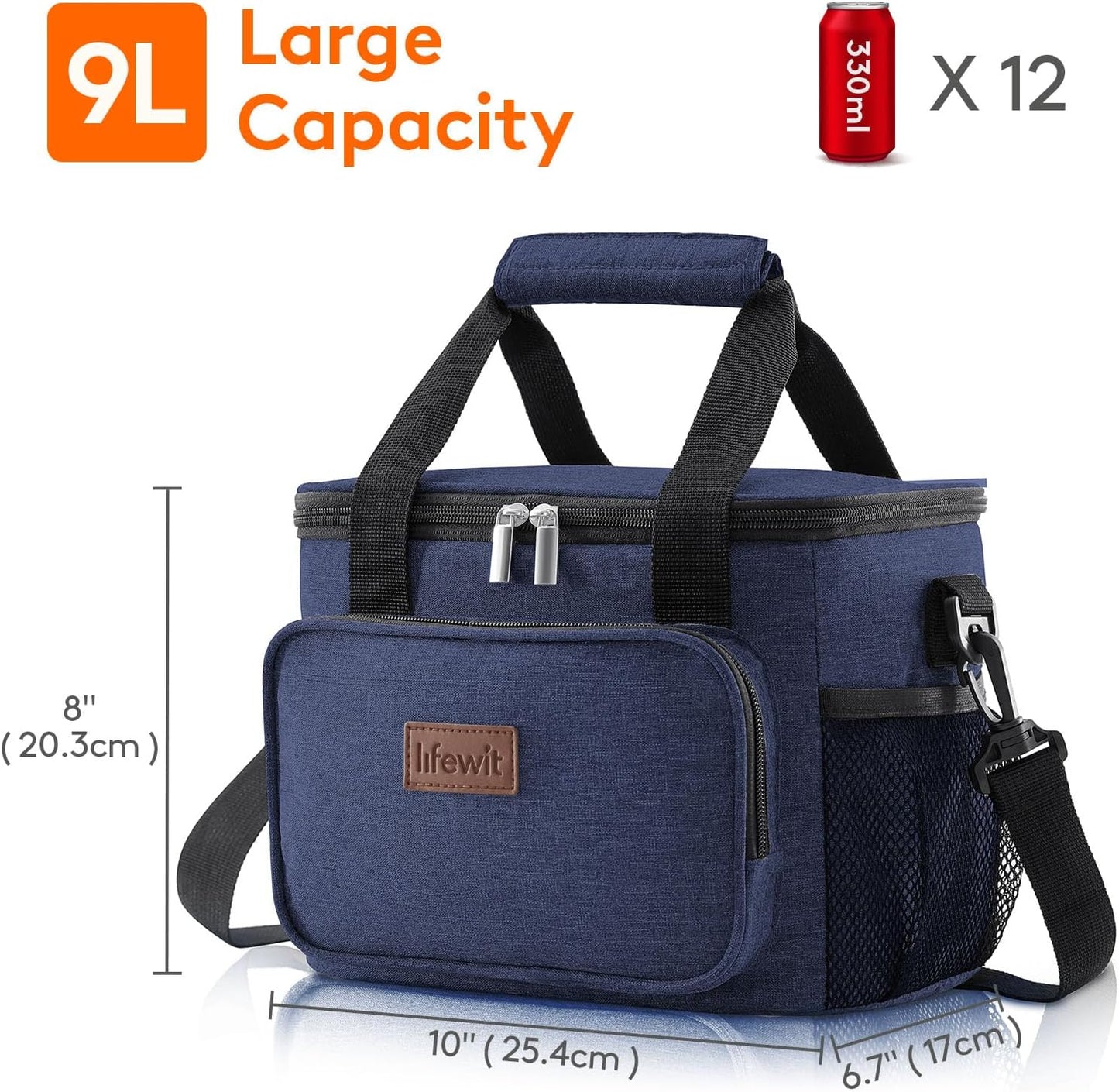 Lifewit Large Lunch Bag Insulated Lunch Box Soft Cooler Cooling Tote for Adult Men Women, Dark Blue 12-Can (9L)