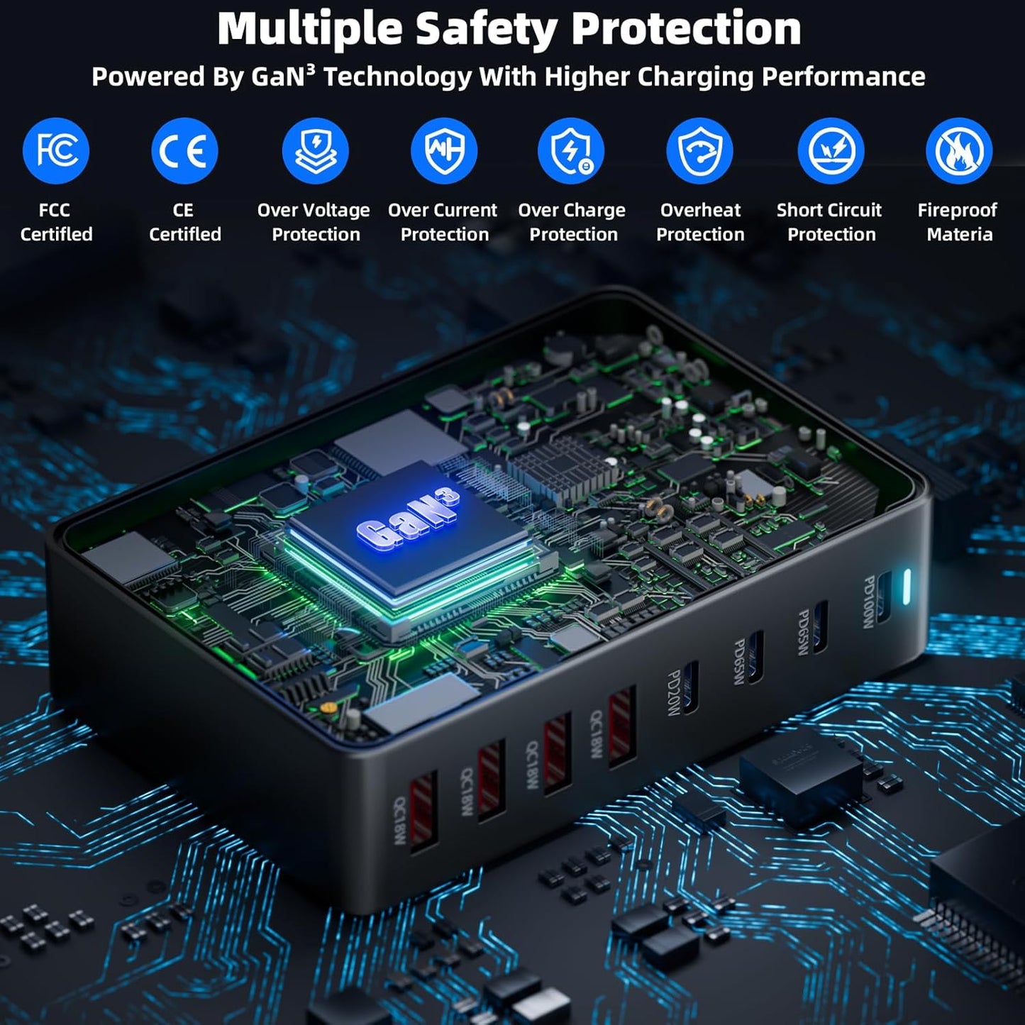 320W Fast Charging 8 Port USB C Charger Block, Multi-Device USB Charging Station Wall Desktop Charger with GaN Ⅲ Technology, USB-C Charger Adapter for MacBook/iPad/iPhone 16/Samsung Galaxy/DELL/HP