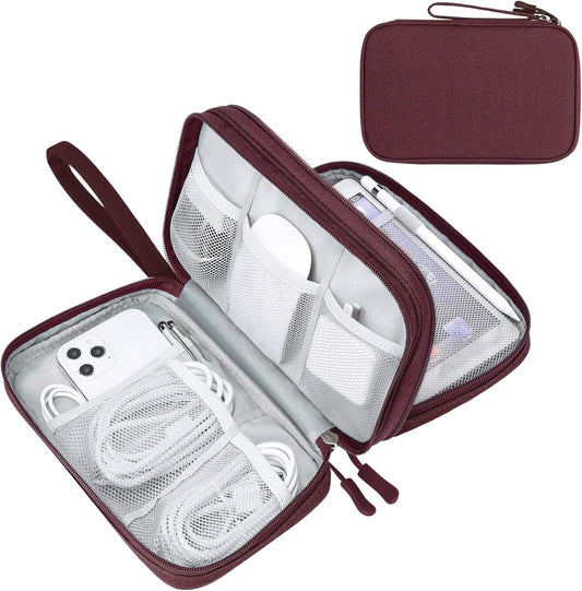 FYY Electronic Organizer, Large Travel Cable Organizer Bag Pouch Electronic Accessories Carry Case Portable Waterproof Double Layers All-in-One Storage Bag for Cable, Cord, Charger, Phone, Wine Red