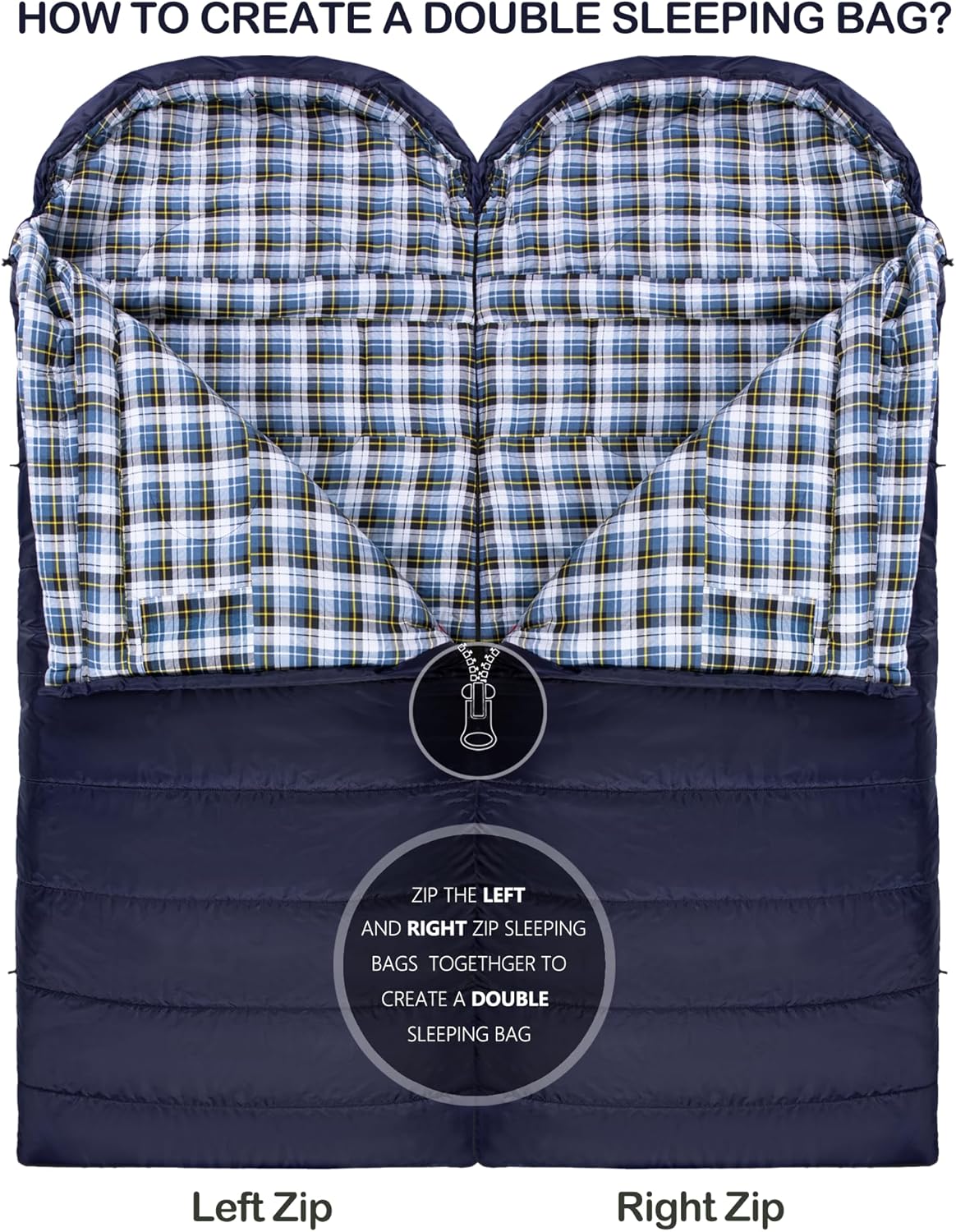 0 Degree Sleeping Bag 100% Cotton Flannel XXL for Adults Big and Tall Cold Weather Winter Zero Degree Camping,Free Compression Sack