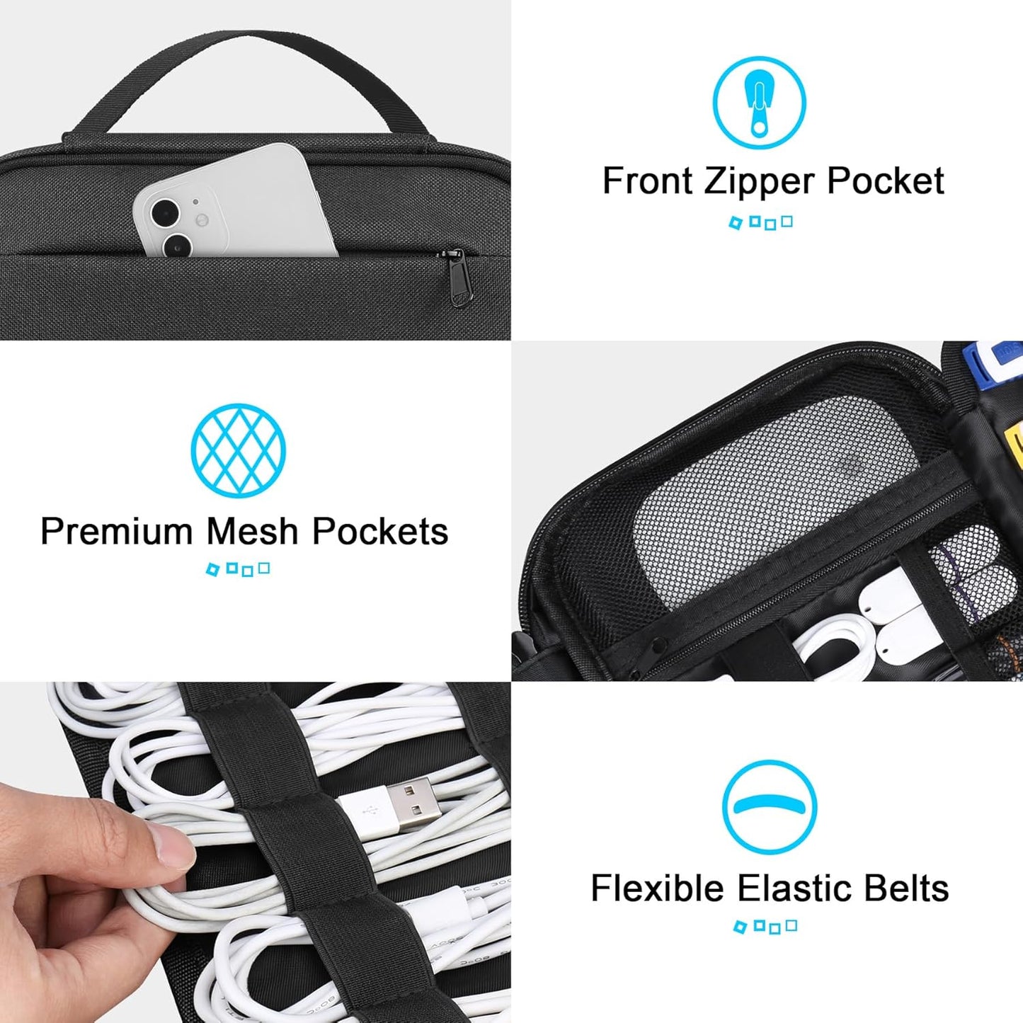 Lacdo Cord Organizer Travel, Cable Organizer Bag Case, Portable Electronics Organizer Travel Case, 6 Layer Large Capacity Charging Cords Storage organizer for Cables, SD Card, Travel Essentials, Black