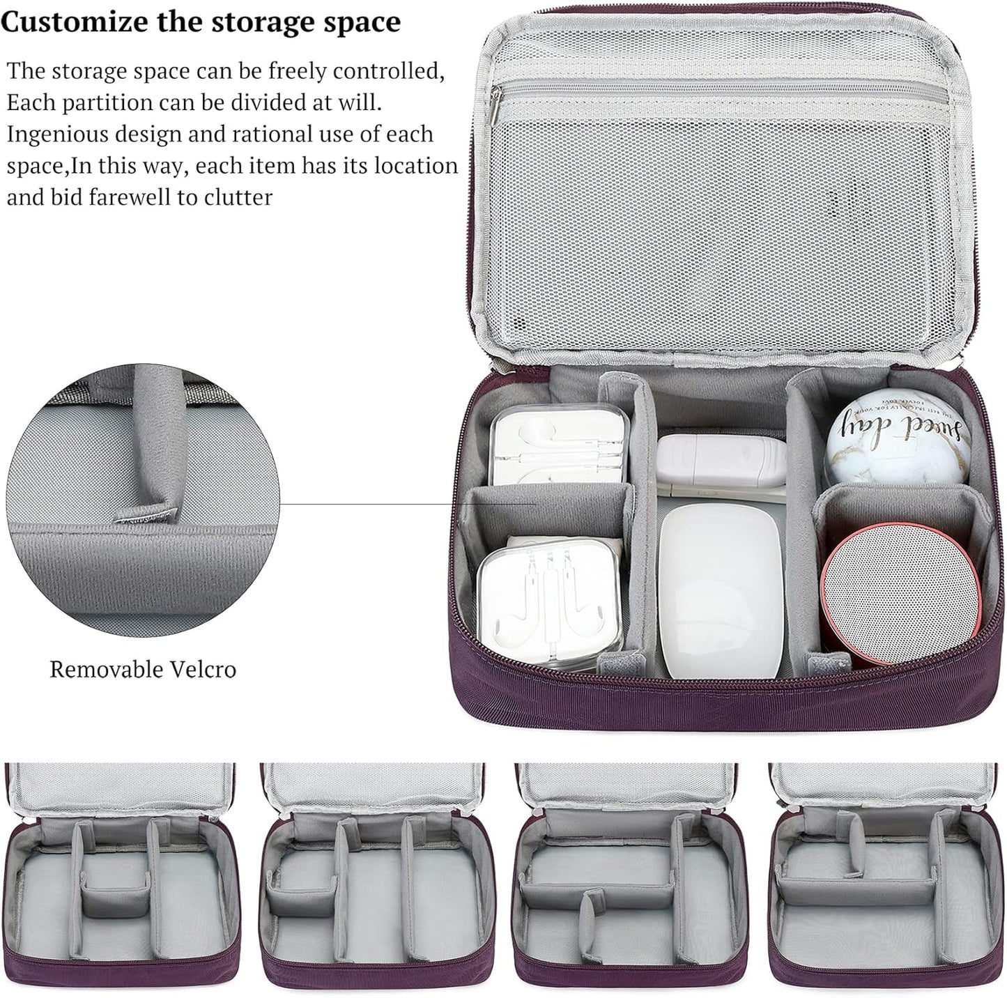 MIRLEWAIY Electronics Cable Organizer Bag, Water-resistant Tech Pouch, Portable Travel Cord Organizer, Electronics Accessories Carrying Case for Charger, Cable, Earphone, SD Cards, Blue