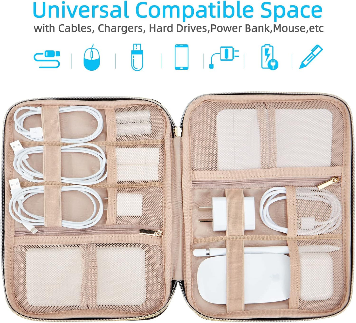 NISHEL Travel Cord Organizer Case, Tech Electronic Bag, Essentials for Charger, Cable, Phone, Hard Drive, USB, SD Card, Black