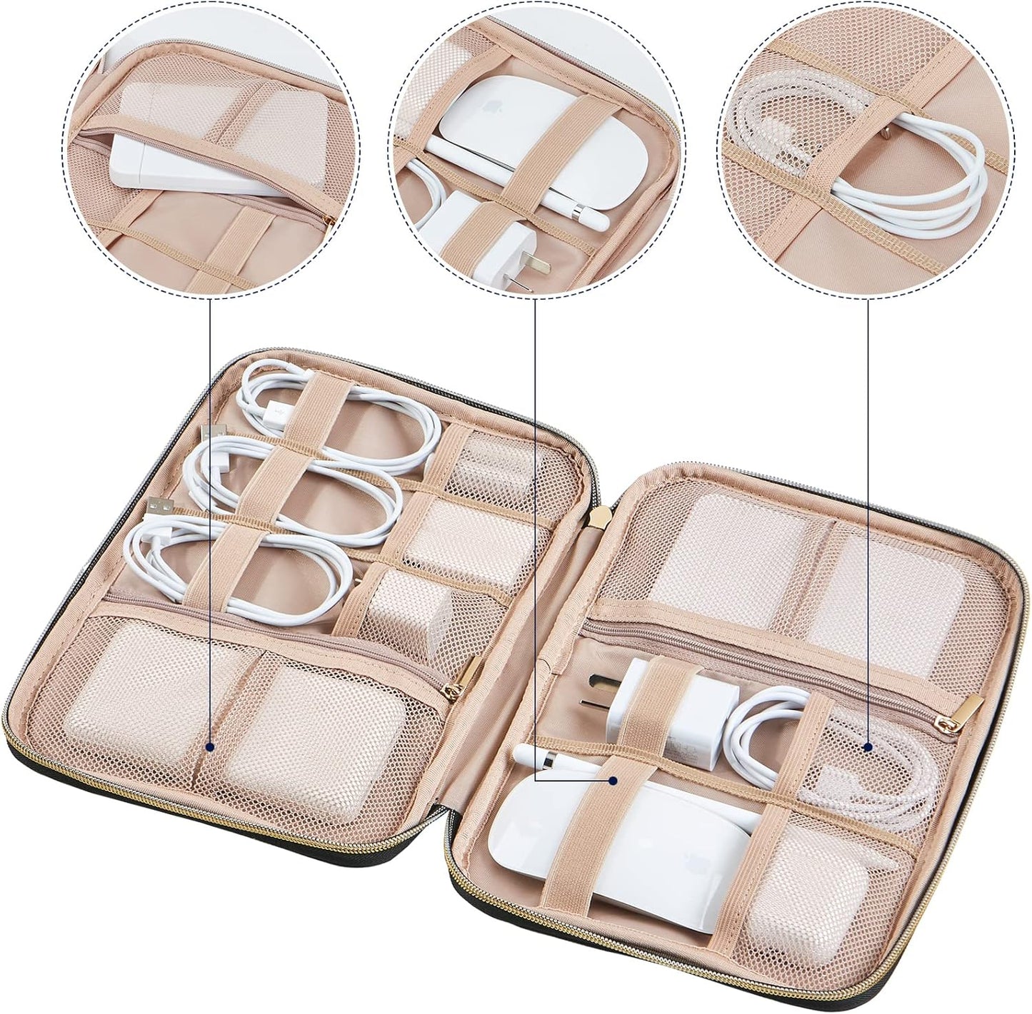 NISHEL Travel Cord Organizer Case, Tech Electronic Bag, Essentials for Charger, Cable, Phone, Hard Drive, USB, SD Card, Black