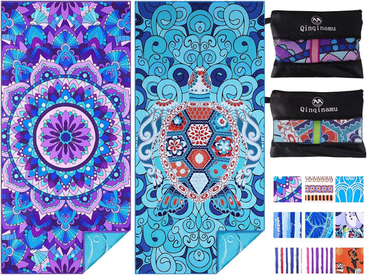 2 Pack Microfiber Oversized Lightweight Beach Towel 71"x32" Extra Thin Large Sand Free Towels Travel Swim Pool Yoga Gym for Adults Women Men Beach Essentials Accessories Vacation Gift