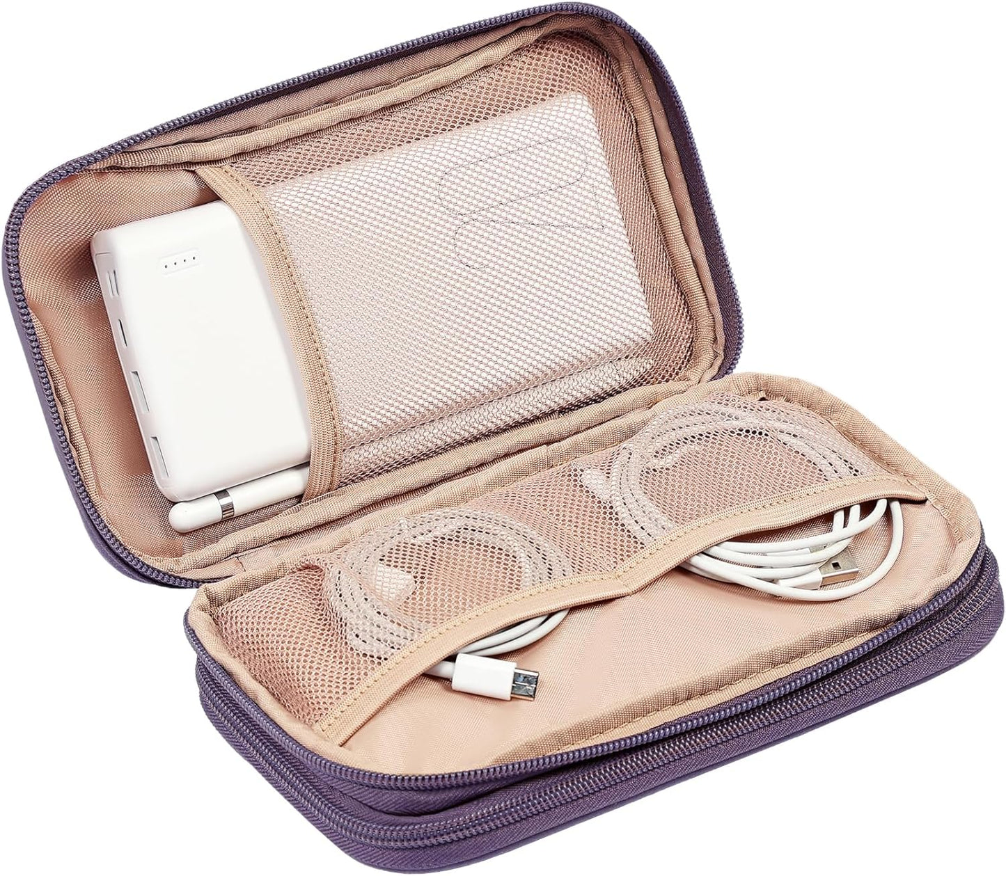 NISHEL Travel Cord Organizer Case, Double Layers Tech Electronic Bag, Essentials for Charger, Cable, Phone, Flash drive, Purple