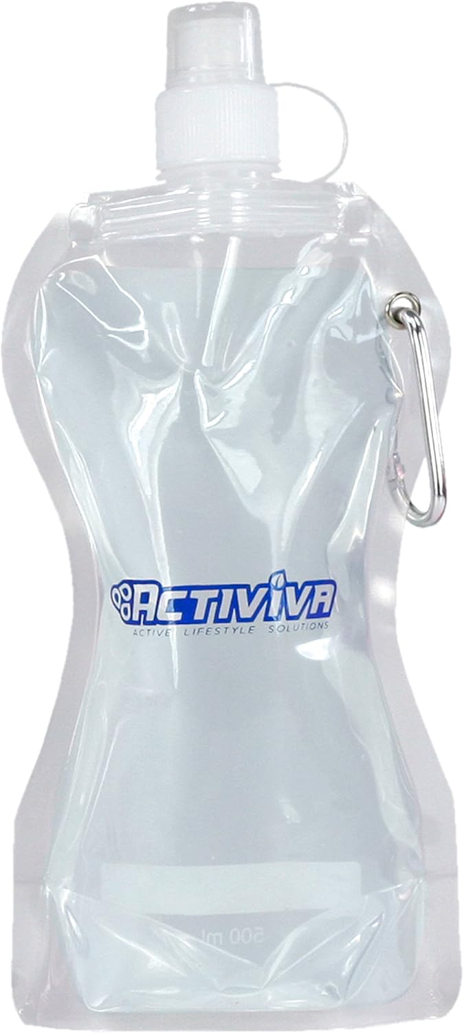 Collapsible Reusable Water Bottle with Carabiner Clip by Activiva - Light Weight Leak Proof Foldable Drinking Water Bottle - Non-Toxic BPA Free - 16.9 oz - 4 Pack