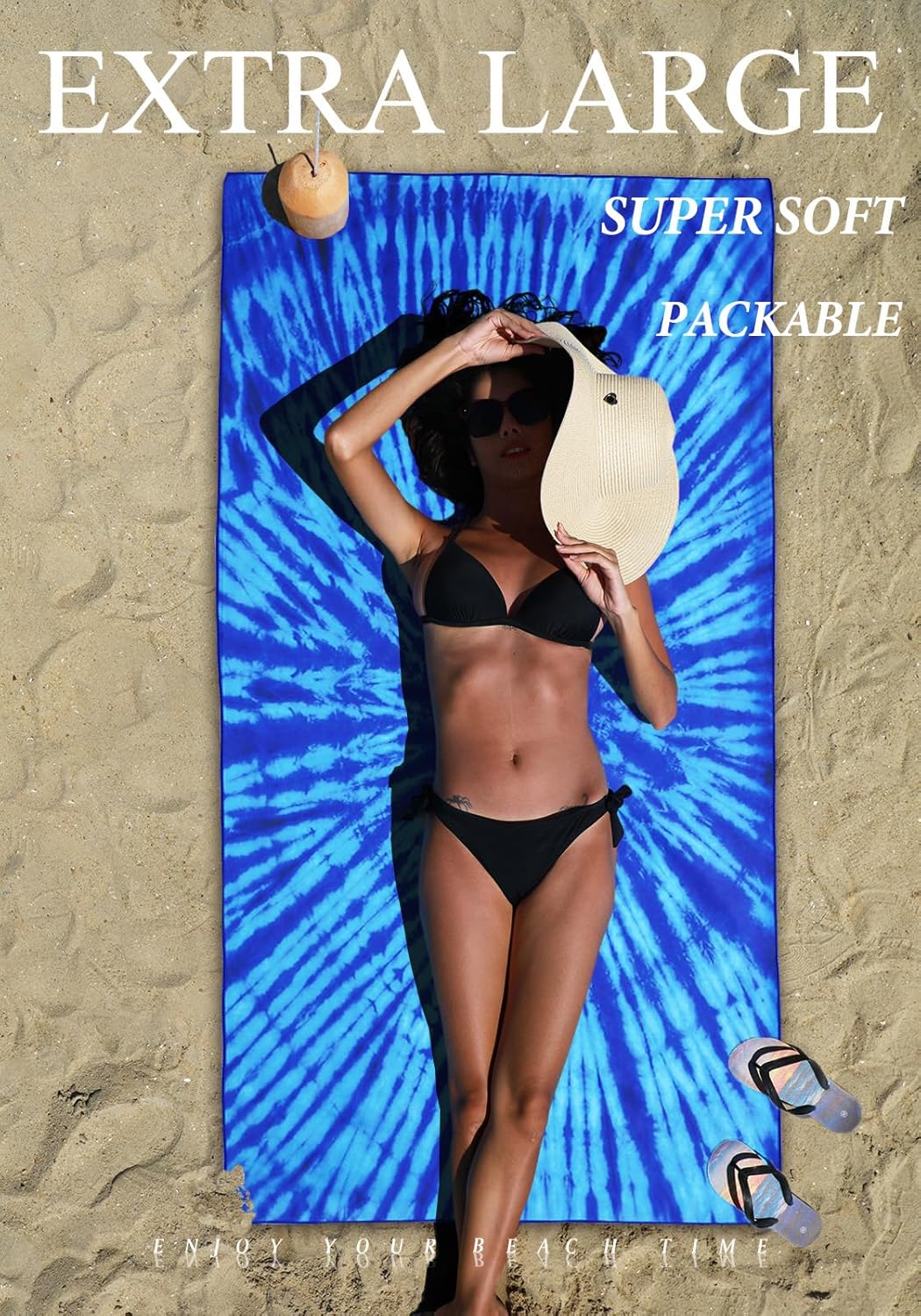 2 Pack Microfiber Lightweight Thin Beach Towel Sand Free Quick Dry Super Absorbent Large Towels for Swimming Pool Yoga Gym Travel Vacation Beach Accessories Essentials for Adults