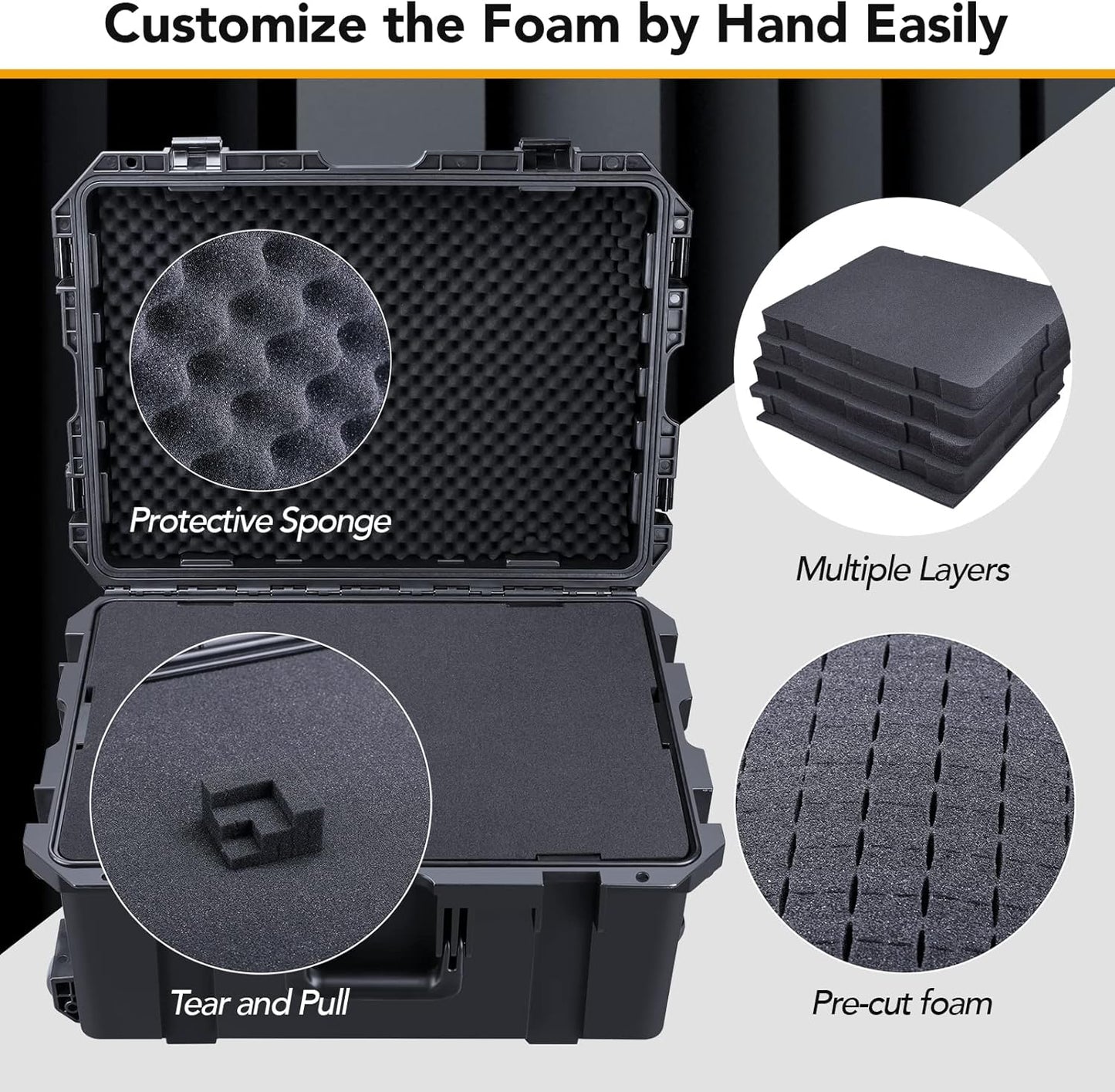 Lykus HC-6030 Large Waterproof Hard Case with Wheels and Customizable Foam, Interior Size 23.5x16.8x10.7 inch, Suitable for large electronic equipment and more