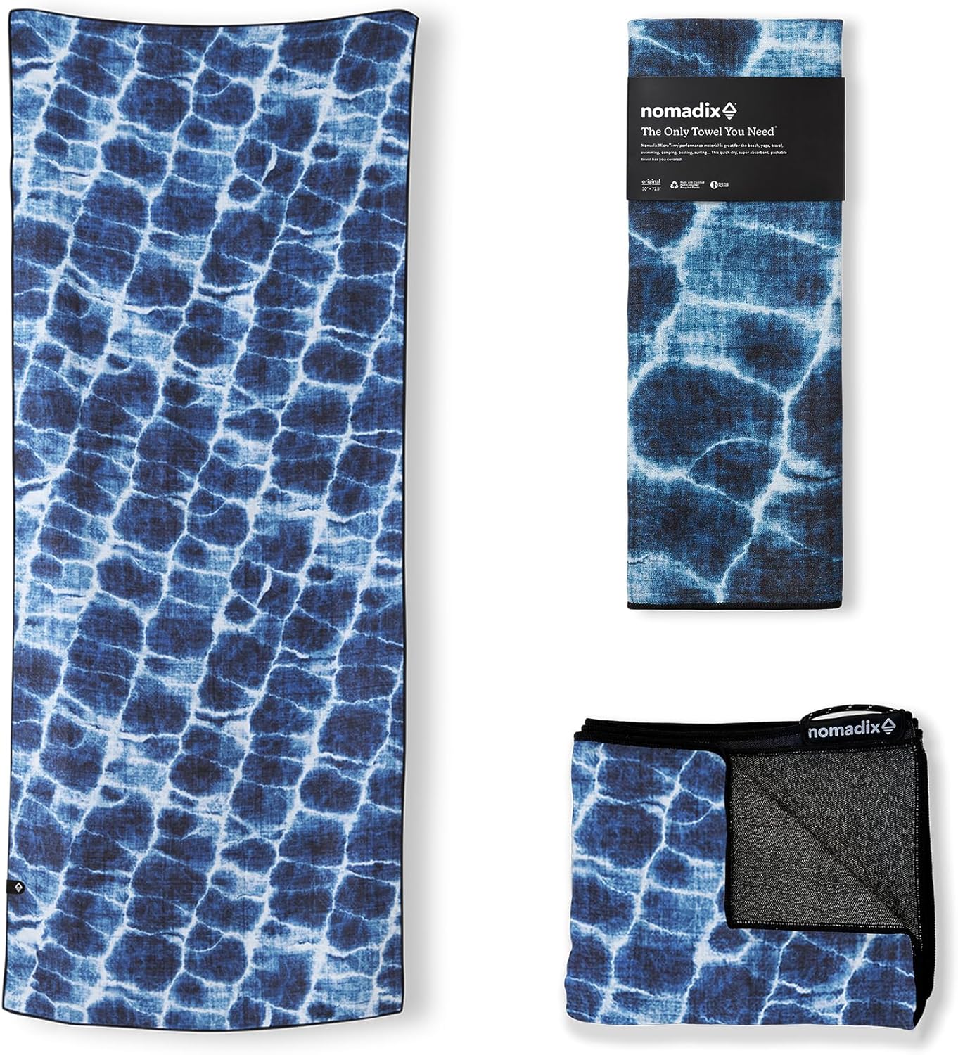 Nomadix Original Towel - Perfect for Beach, Pool, Travel, Camping, Yoga - Made with Recycled Materials - Super Absorbent - Sand Resistant- Aqua Blue - 72.5x30