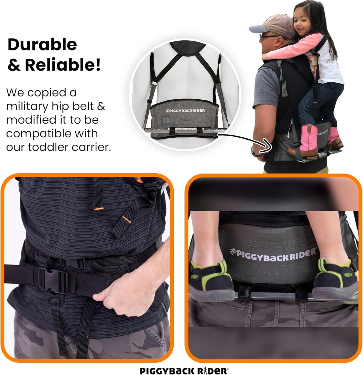 Piggyback Rider Hip Support Belt - Toddler Hiking Carrier’s Hip Belt for Backpack with Buckle Closure - Convenient Parent Support for Trekking, Parks, Events & Travel