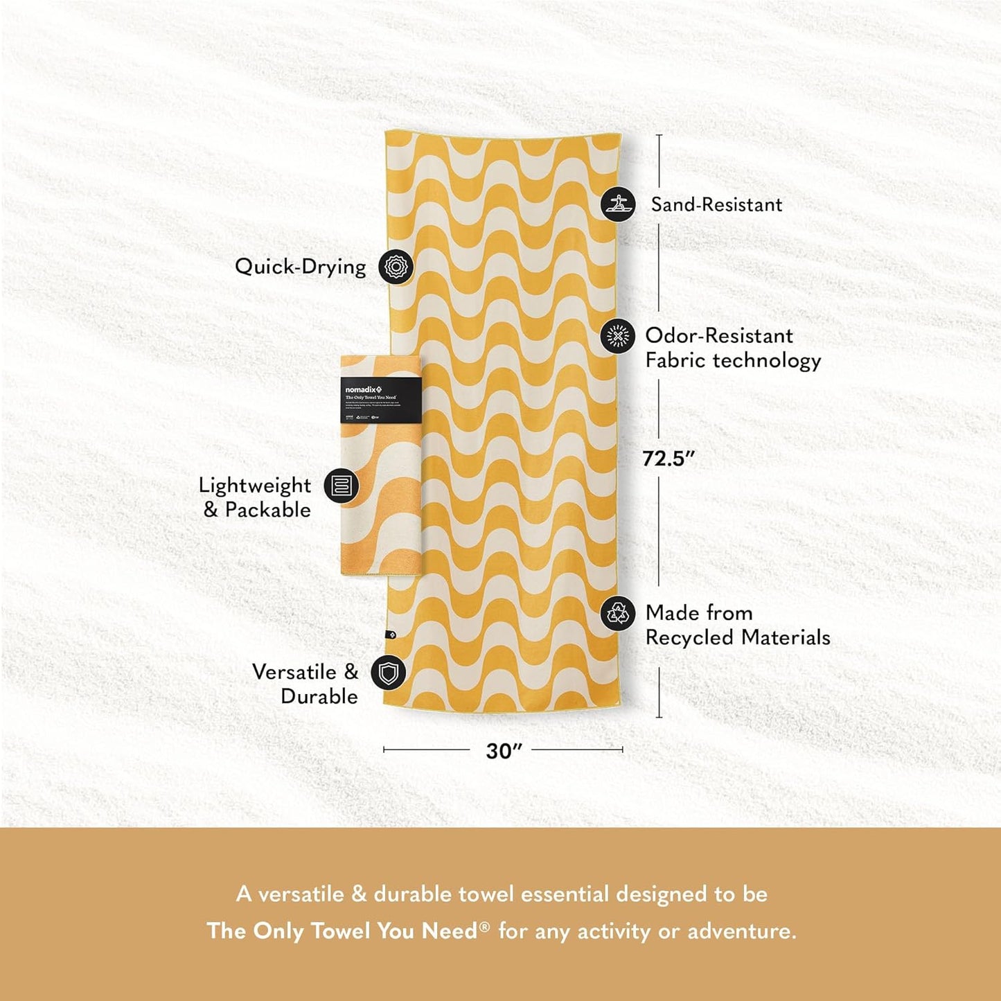 Nomadix Original Towel - Perfect for Beach, Pool, Travel, Camping, Yoga - Made with Recycled Materials - Super Absorbent - Sand Resistant - Copacabana Mango - 72.5x30