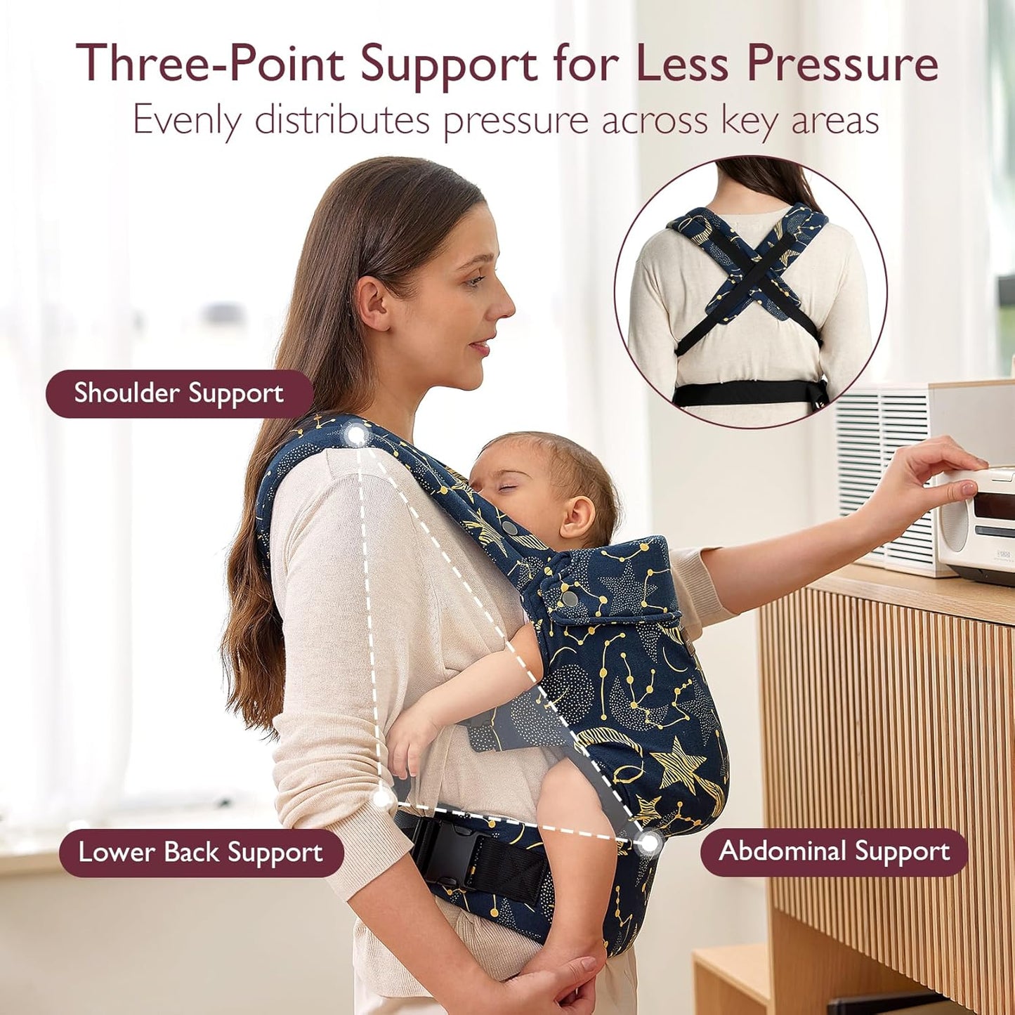 Momcozy Baby Carrier - Ergonomic, Cozy and Lightweight Carrier for 3-24 Months, Effortless to Put On, Ideal for Hands-Free Parenting, Enhanced Lumbar Support, Starry Night