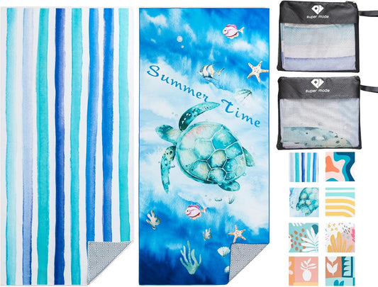 PY SUPER MODE 2 Pack Beach Towel - 75 x 35 inches Quick Dry Microfiber Beach Towels Oversized, Lightweight Soft and Absorbent Suitable for Swimming Pool Camping for Adults