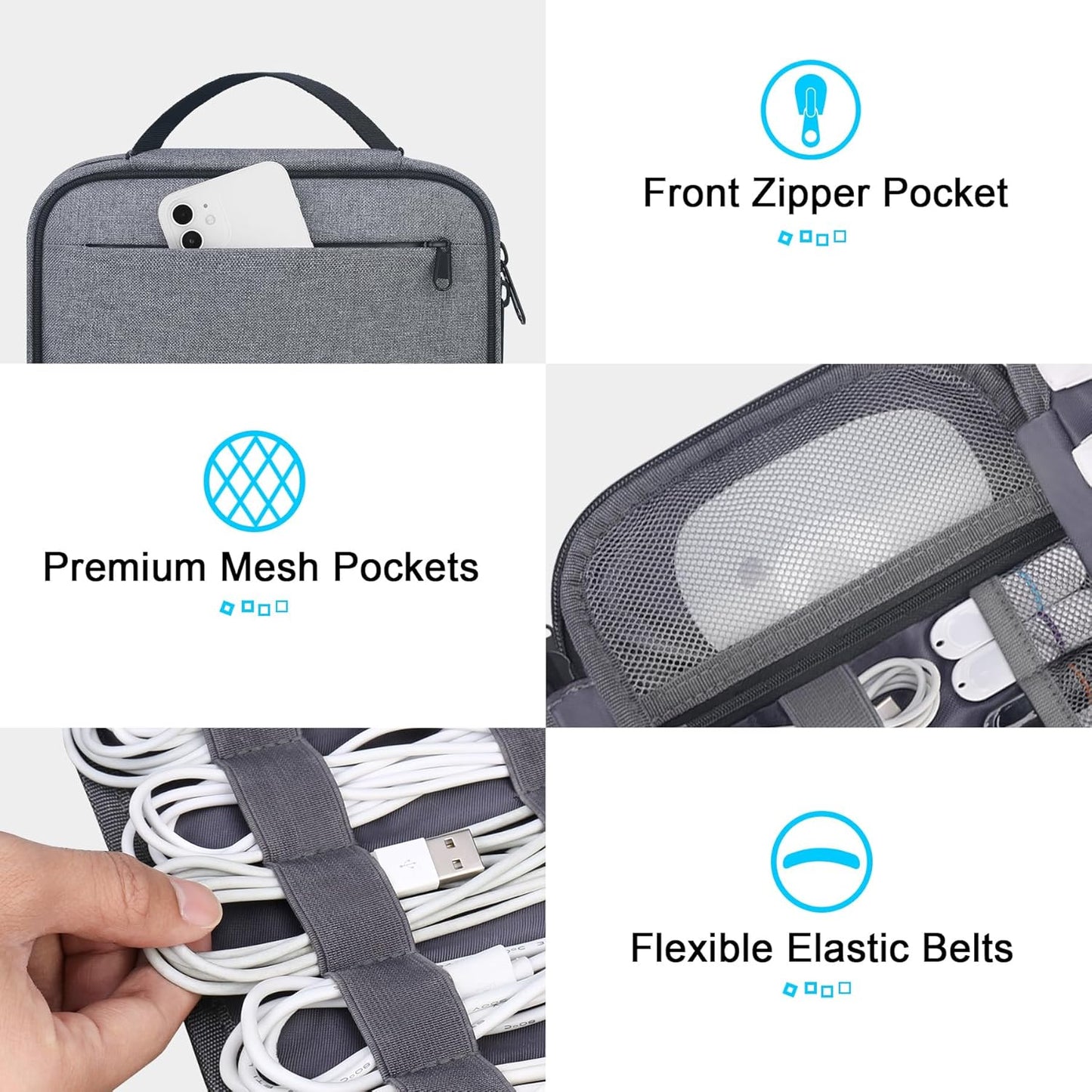 Lacdo Cord Organizer Travel, Cable Organizer Bag Case, Portable Electronics Organizer travel Case, 6 Layer Large Capacity Charging Cords Storage organizer for Cables, SD Card, Travel Essentials, Gray