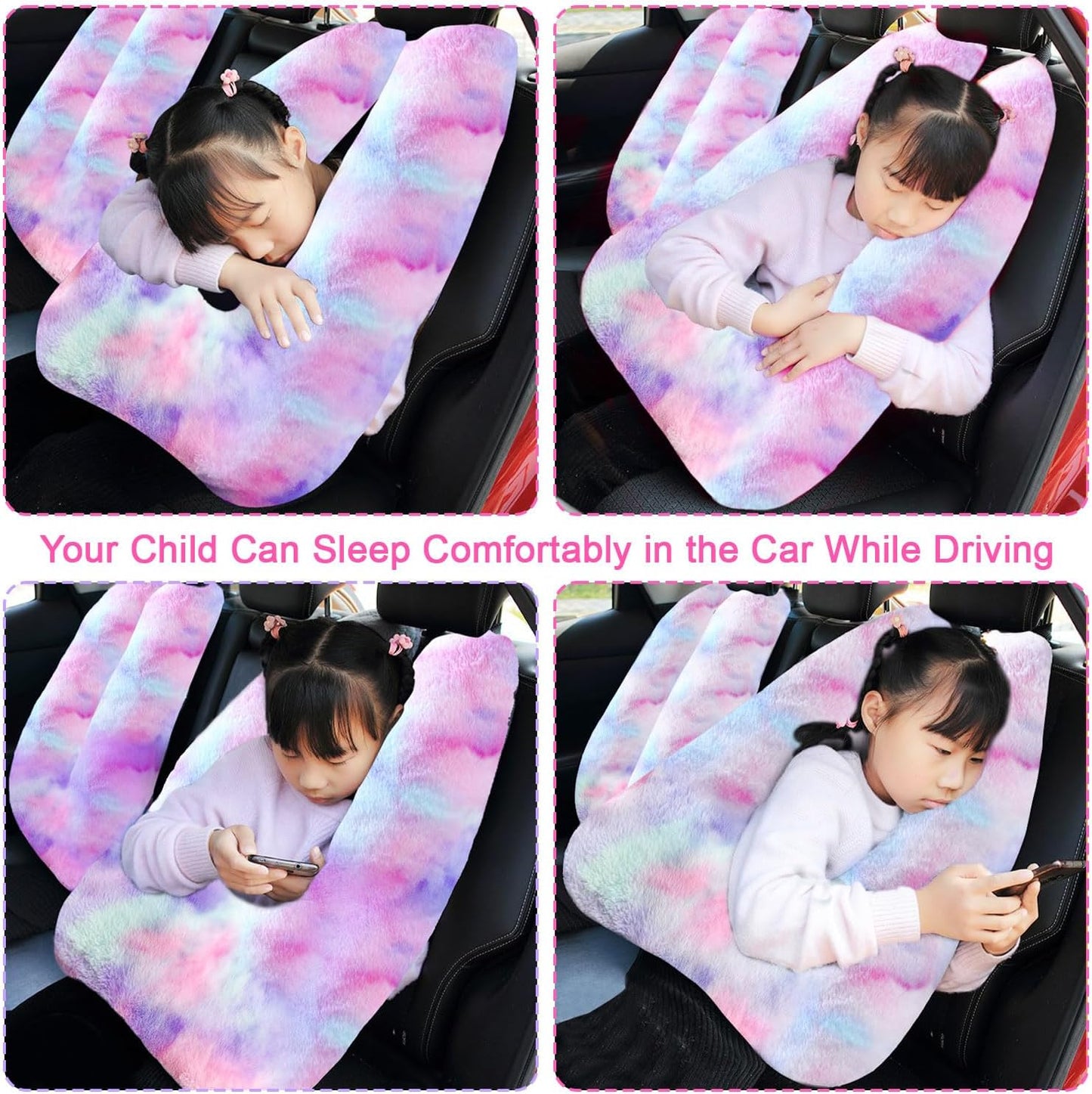 Travel Pillow, Travel Pillow for Kids, Sleeper Hold Pillow Travel, Removable U-Shaped Pillow for Adults and Children to Support Head and Body in The Back Seat of Long Car Trips (DCPurple)