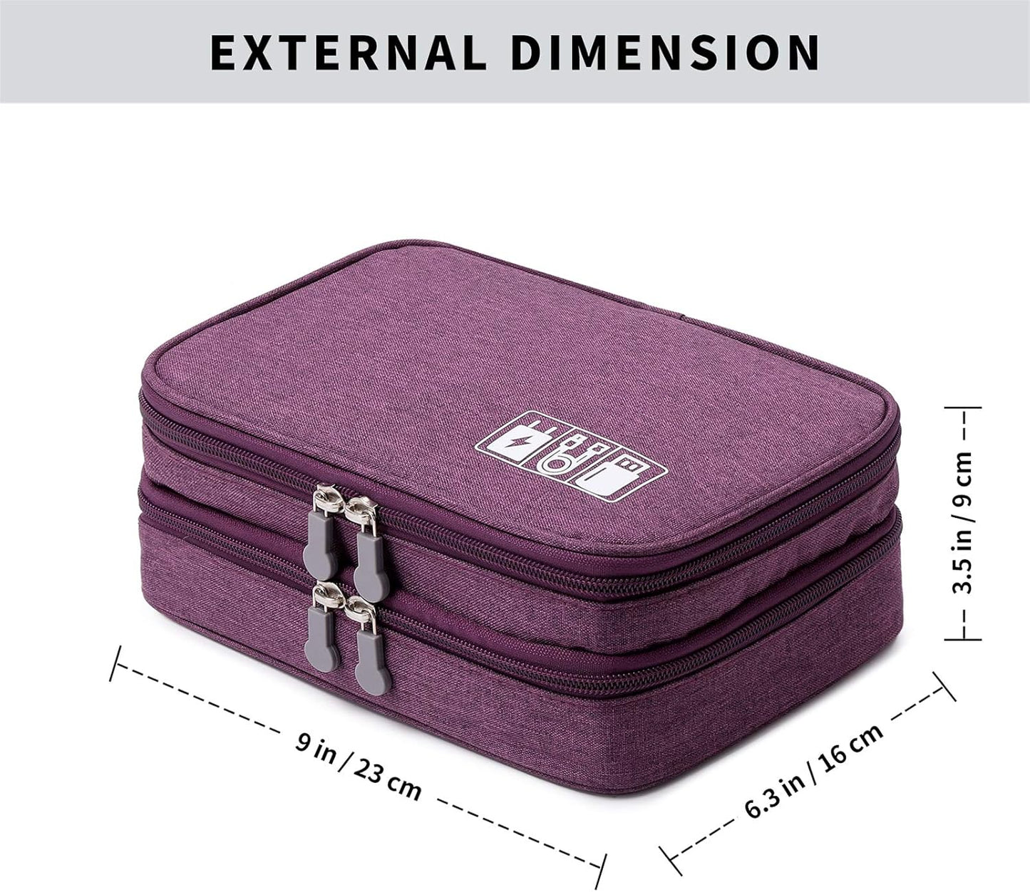 MIRLEWAIY Travel Electronics Organizer Soft Case Small Electronic Accessories Carrying Bag Double-Layer for Cords Phone Chargers Cables Earbuds Adapter Mouse, Purple