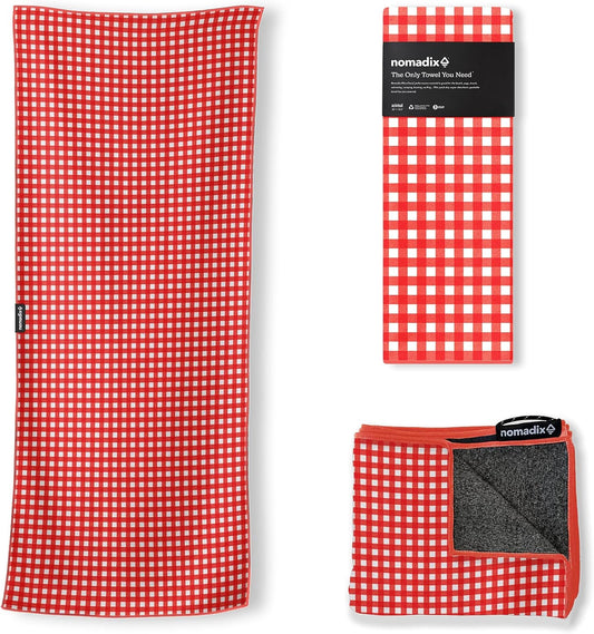 Nomadix Original Towel - Perfect for Beach, Pool, Travel, Camping, Yoga - Made with Recycled Materials - Super Absorbent - Sand Resistant - Gingham Red - 72.5x30