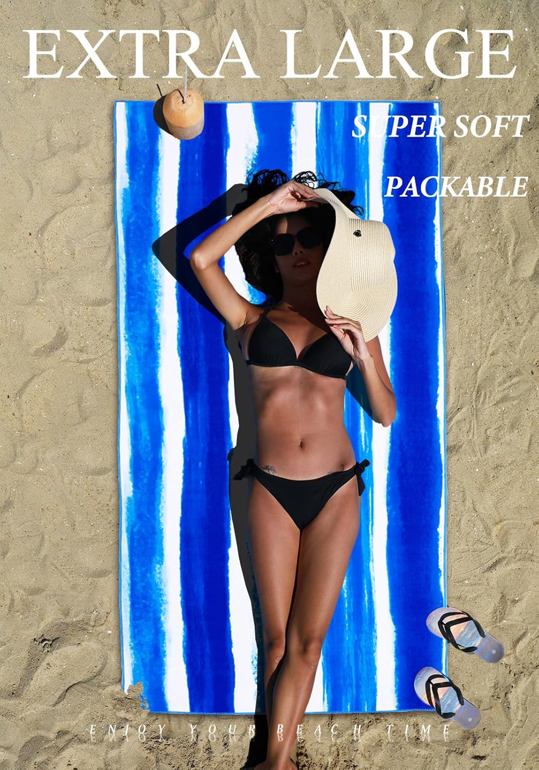 2 Pack Microfiber Lightweight Thin Beach Towel Sand Free Quick Dry Super Absorbent Large Towels for Swimming Pool Yoga Gym Travel Vacation Beach Accessories Essentials for Adults